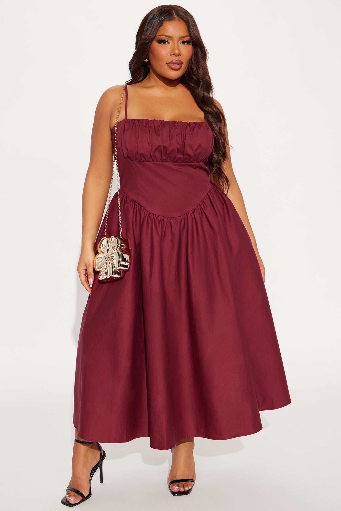 Stelia Poplin Midi Dress - Burgundy