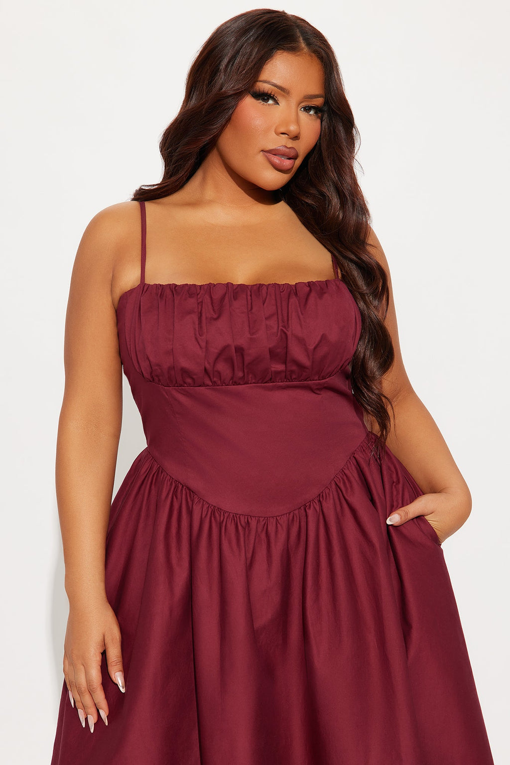 Stelia Poplin Midi Dress - Burgundy
