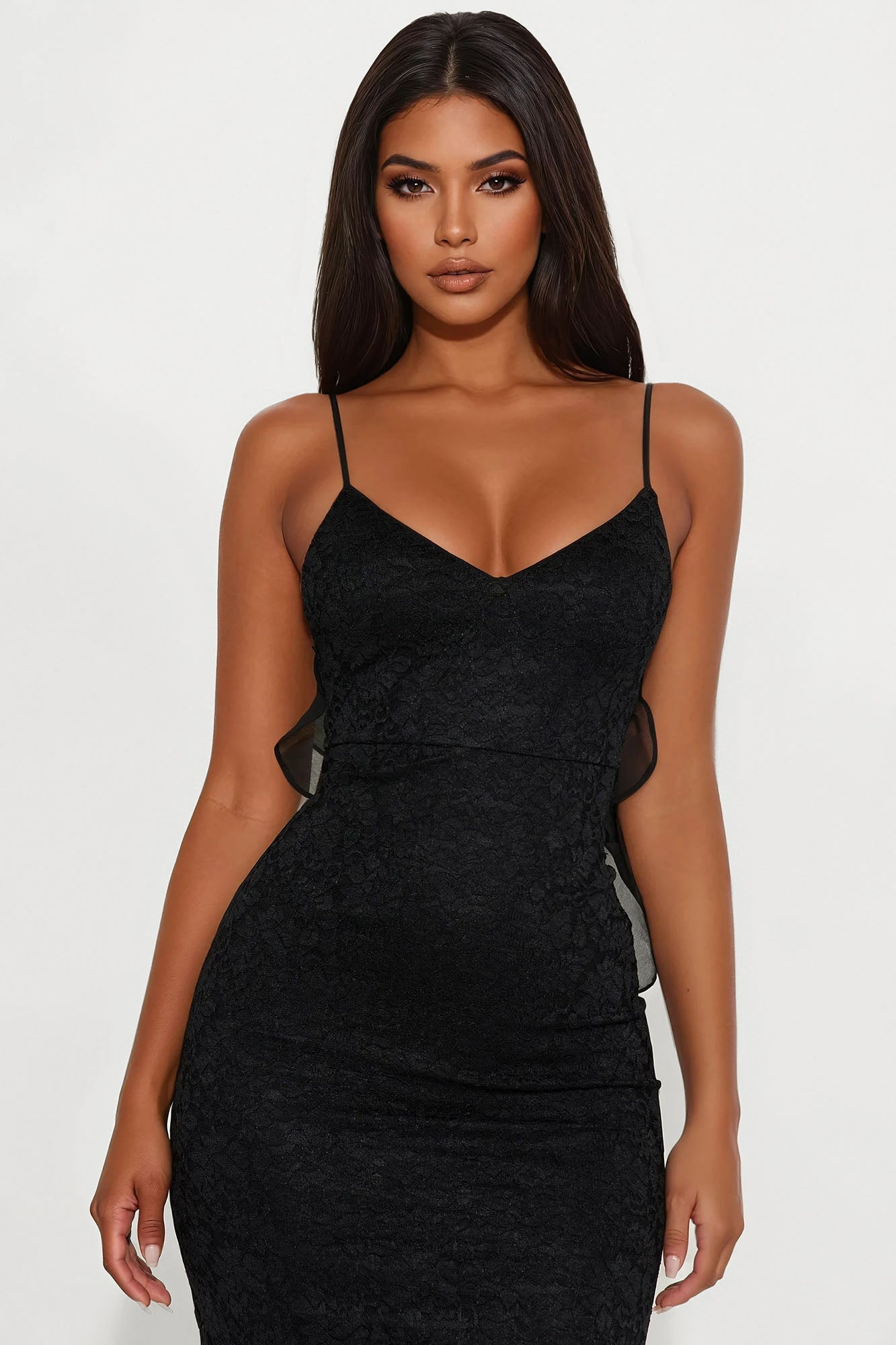 Bad Romance Lace Ruffle Maxi Dress - Black