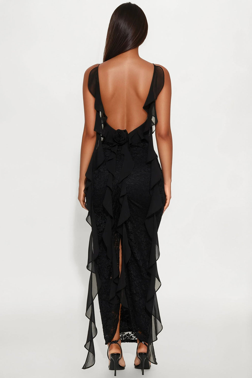 Bad Romance Lace Ruffle Maxi Dress - Black