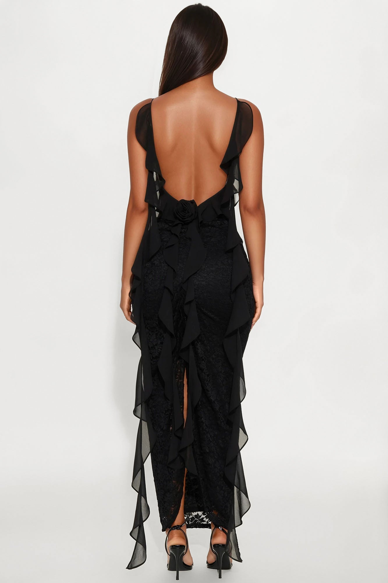 Bad Romance Lace Ruffle Maxi Dress - Black