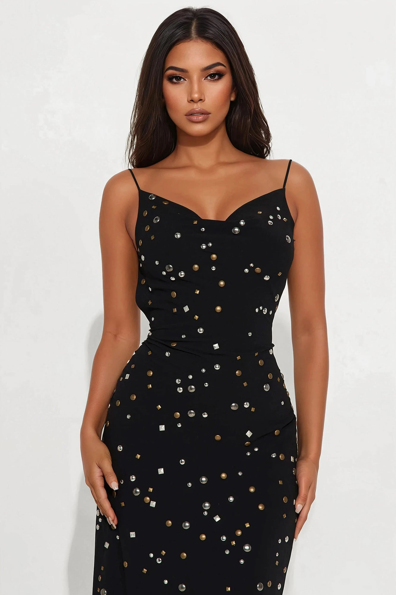Drinks On Me Studded Maxi Dress - Black