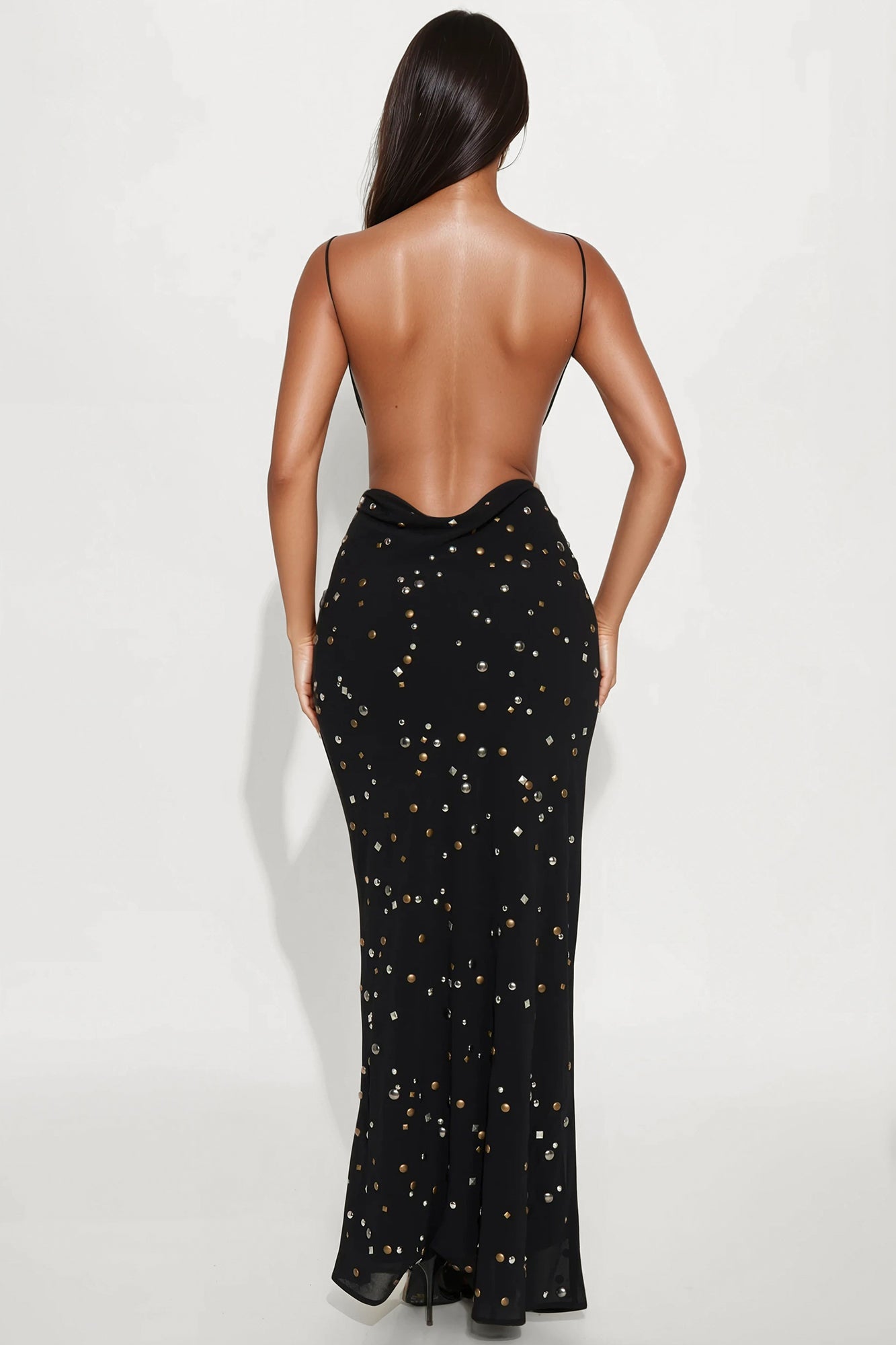 Drinks On Me Studded Maxi Dress - Black