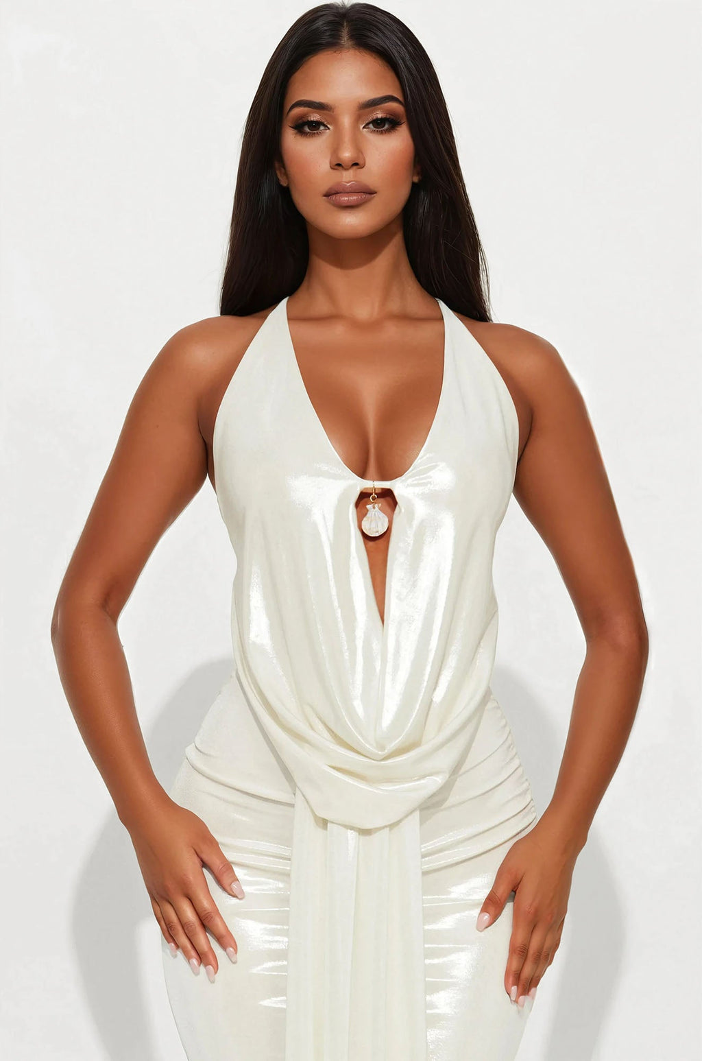 Draped In Desire Slinky Maxi Skirt Set - Ivory