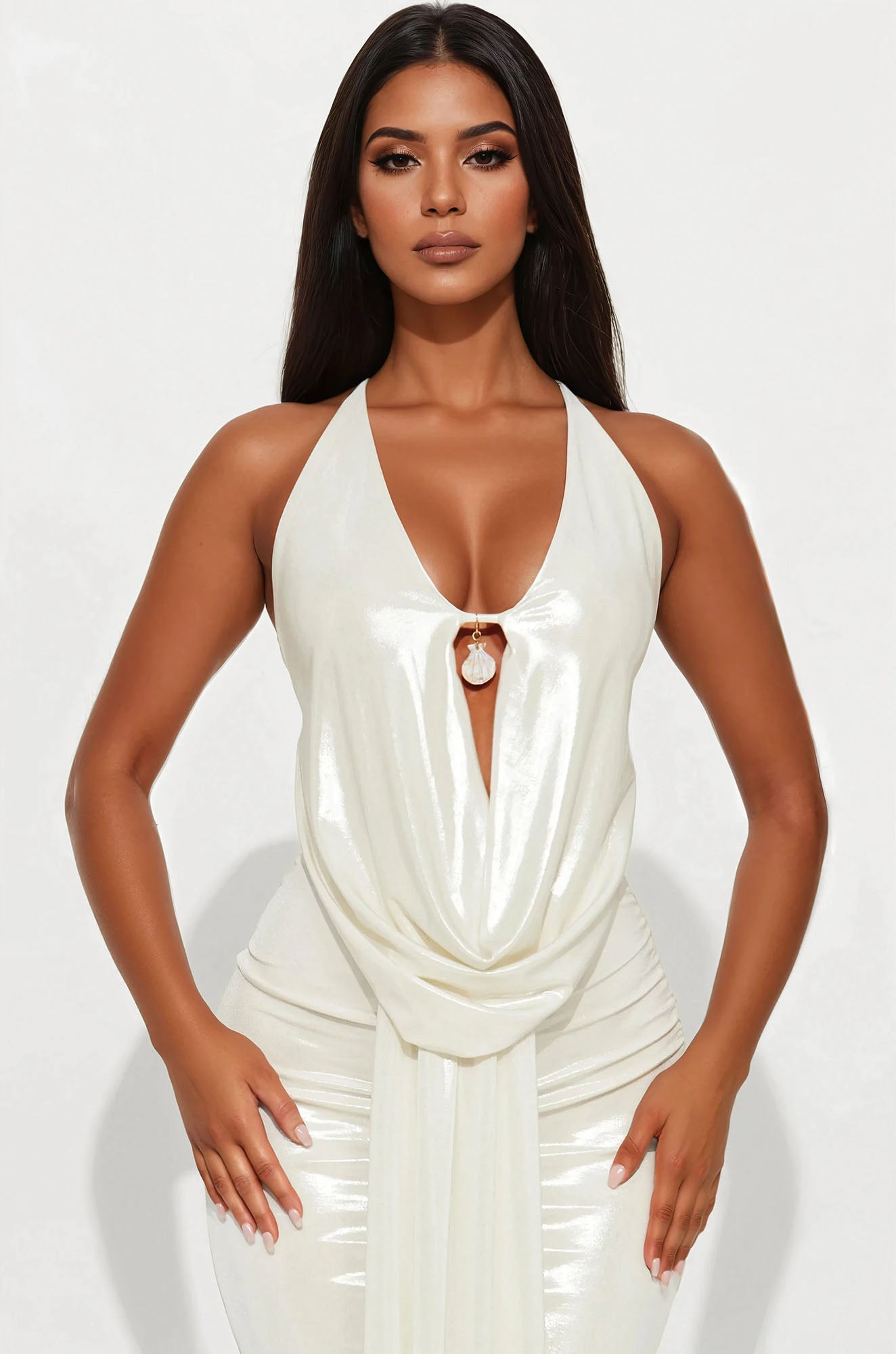 Draped In Desire Slinky Maxi Skirt Set - Ivory