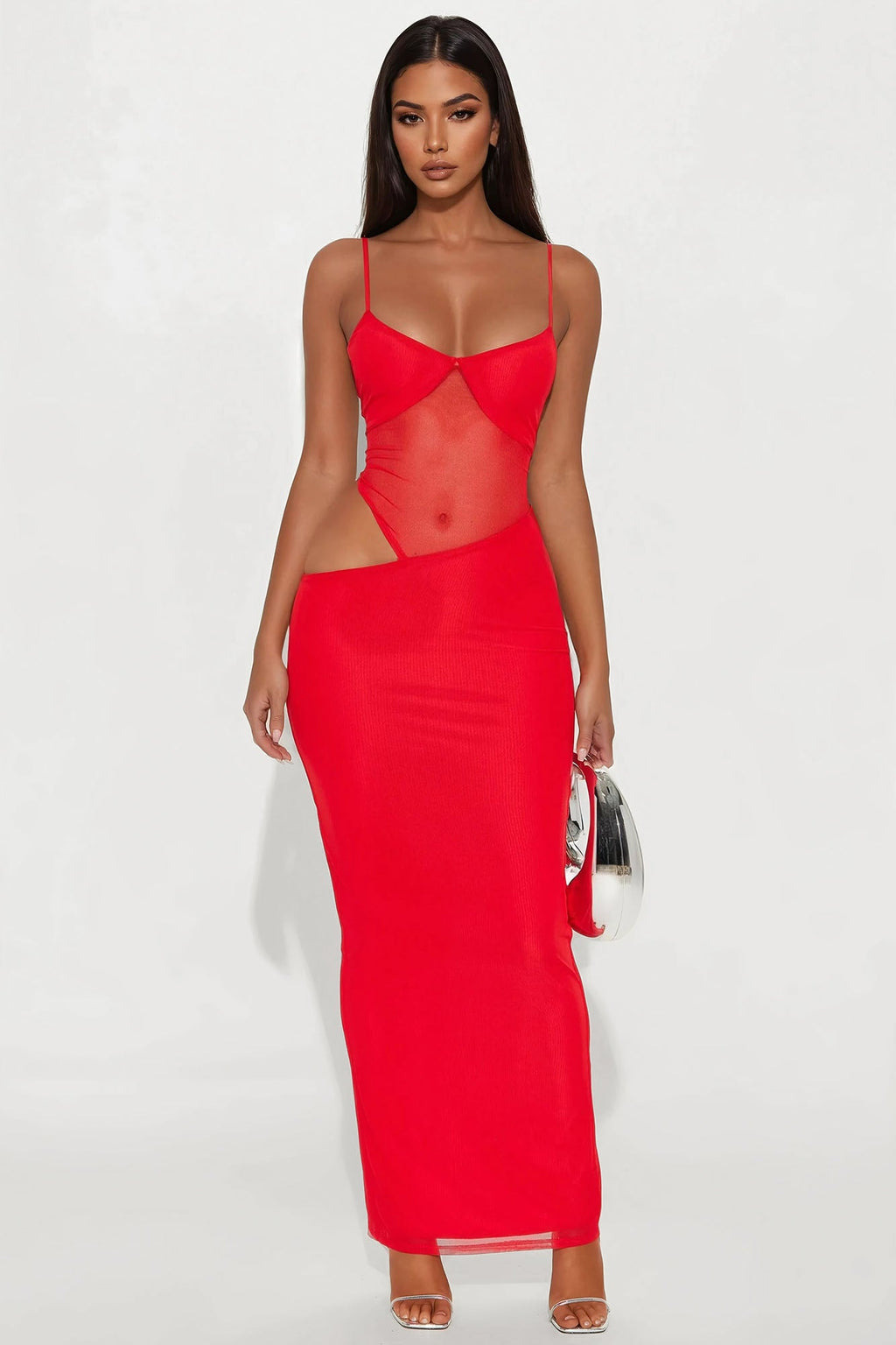 Maria Mesh Cut Out Maxi Dress - Tomato Red
