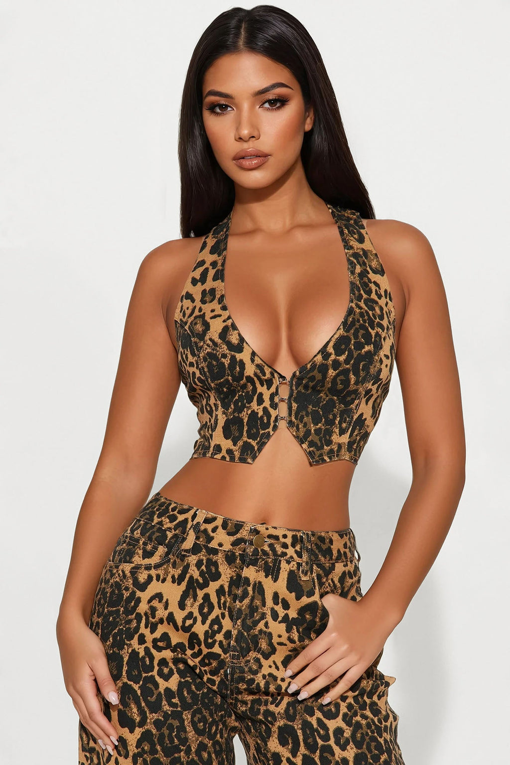Born To Dance Leopard Jort Set - Brown/combo