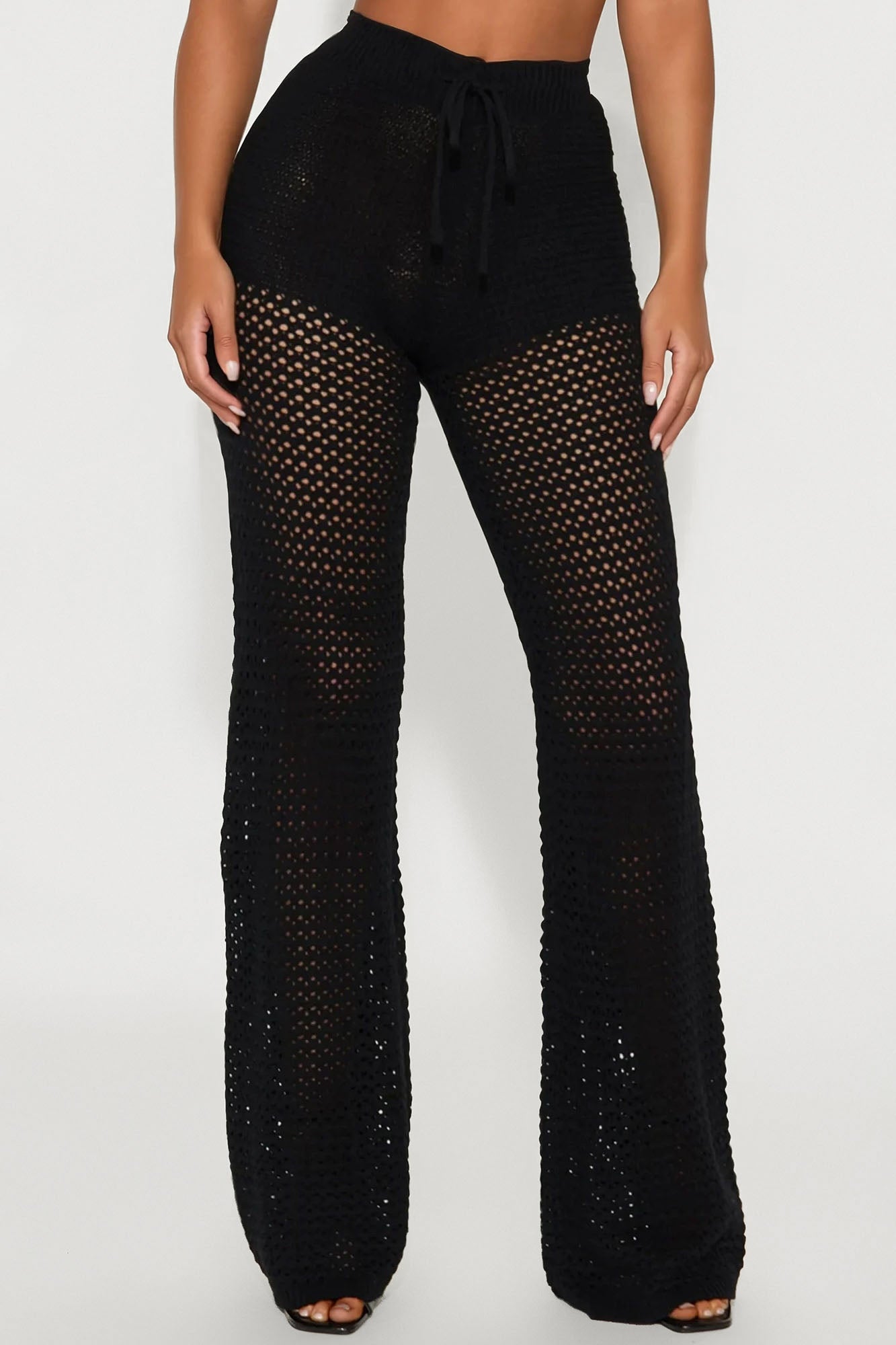 Sandy Vacation Crochet Wide Leg Pant - Black