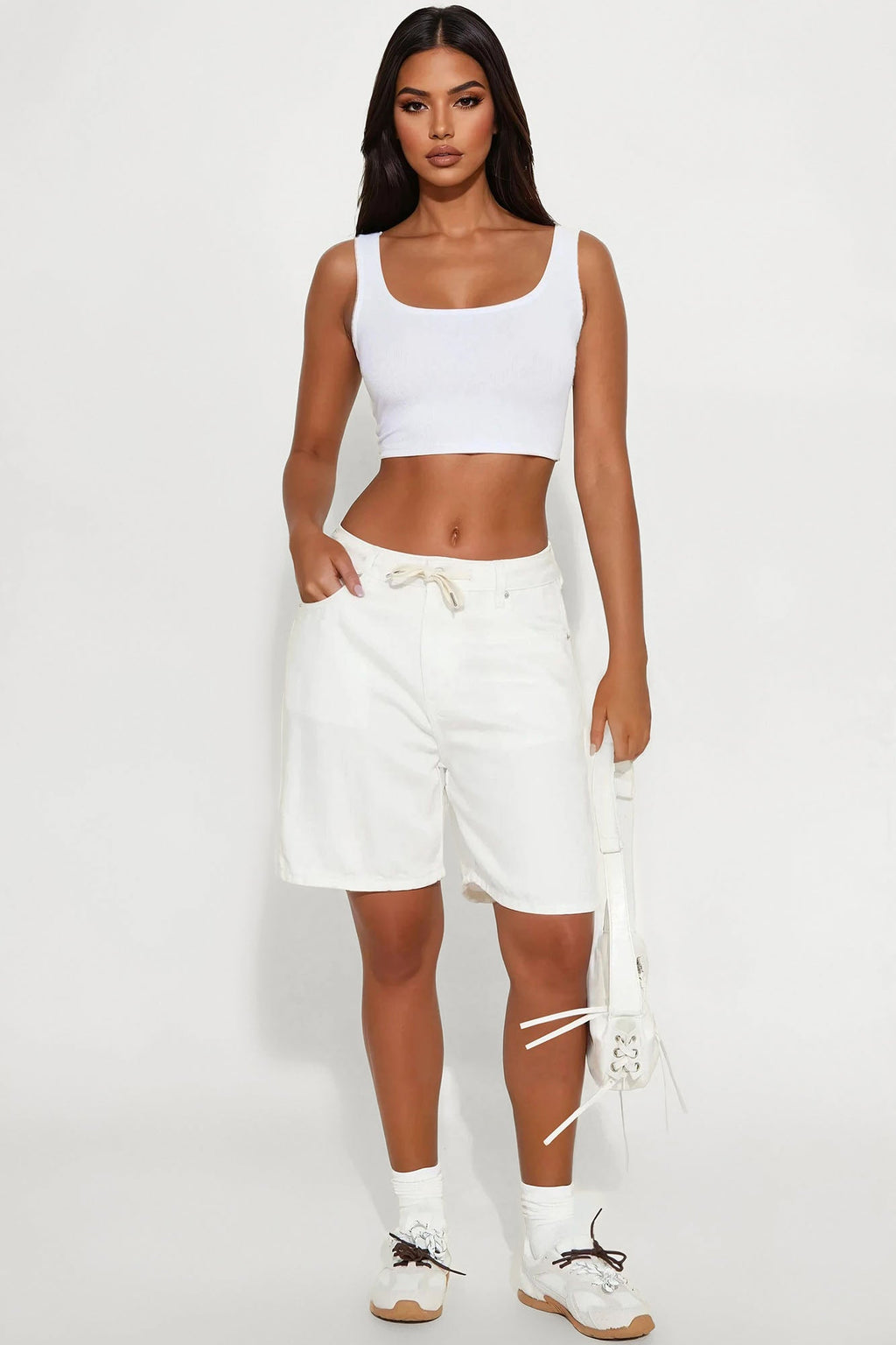 Go With The Flow Drapey Denim Shorts - White