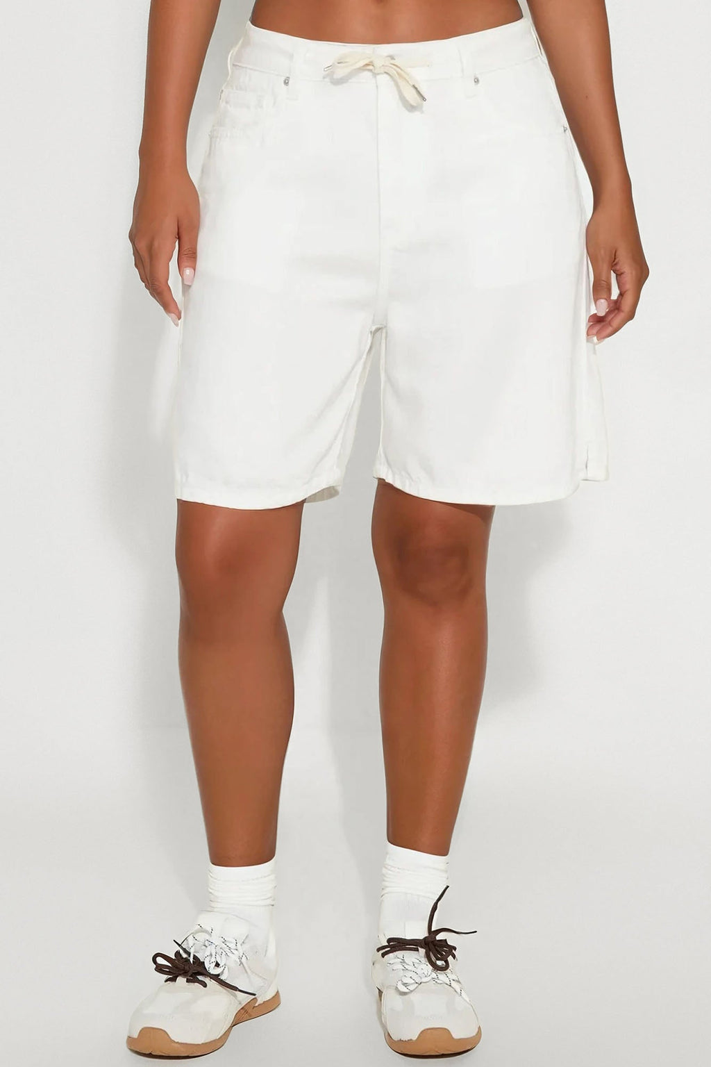Go With The Flow Drapey Denim Shorts - White