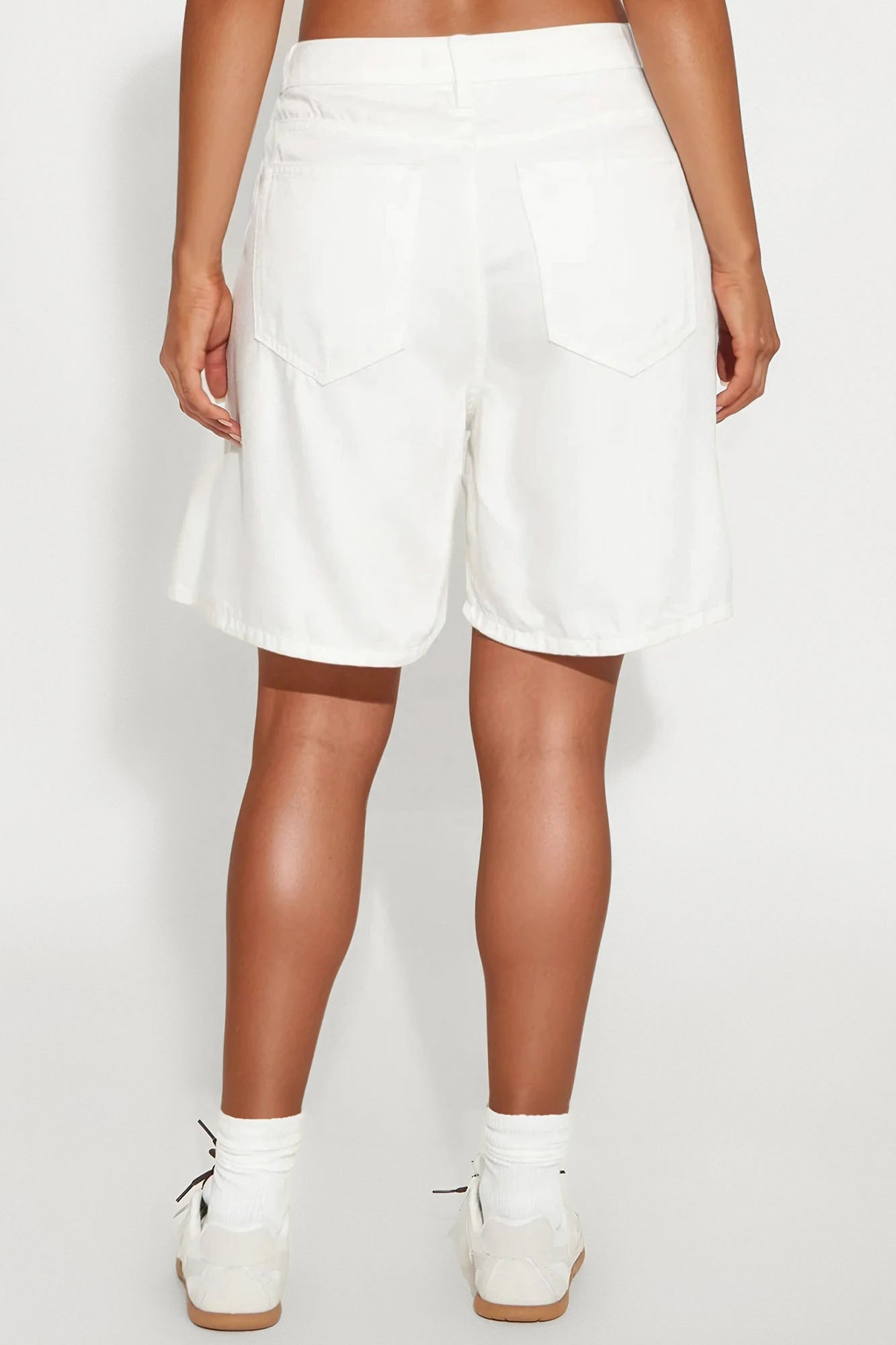 Go With The Flow Drapey Denim Shorts - White