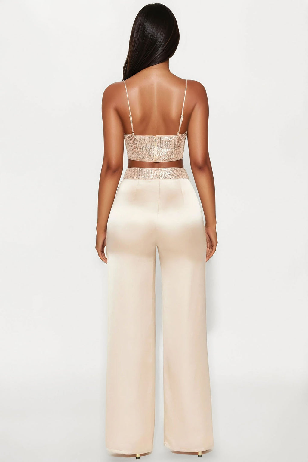 Full Of Sparkle Satin Pant Set - Champagne