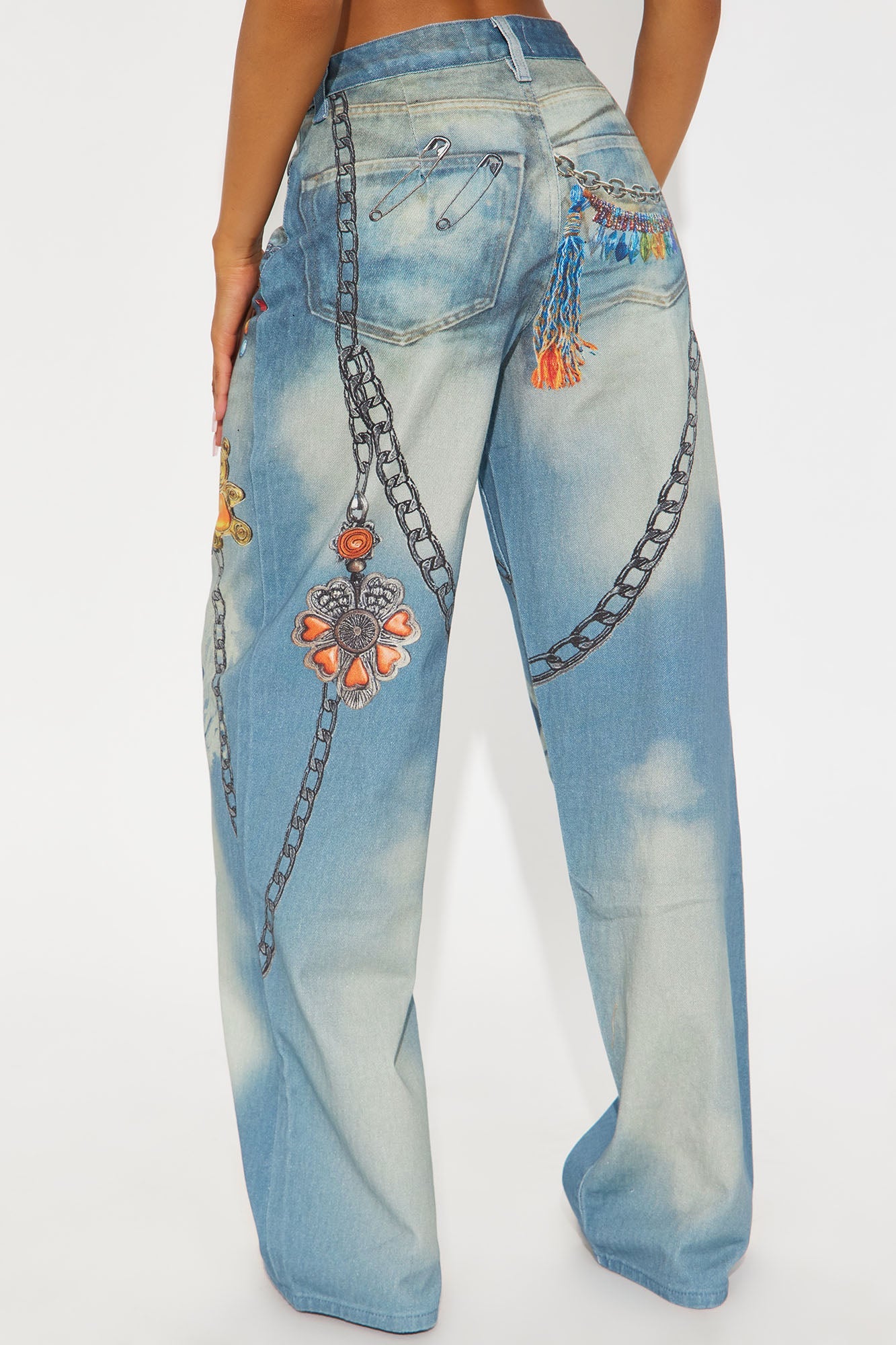 Little Charmer Printed Wide Leg Jeans - Light Wash
