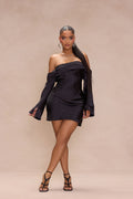Amandine Satin Mini Dress - Black