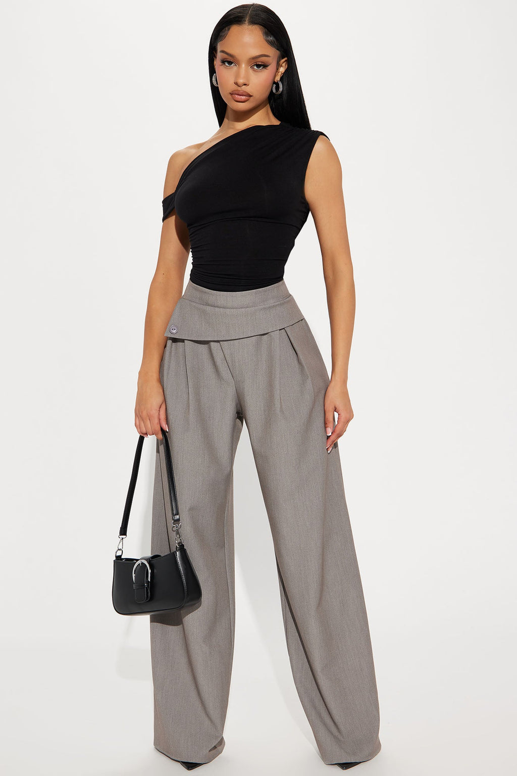 Take Notes Foldover Waistband Trouser - Grey