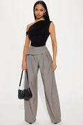 Take Notes Foldover Waistband Trouser - Grey