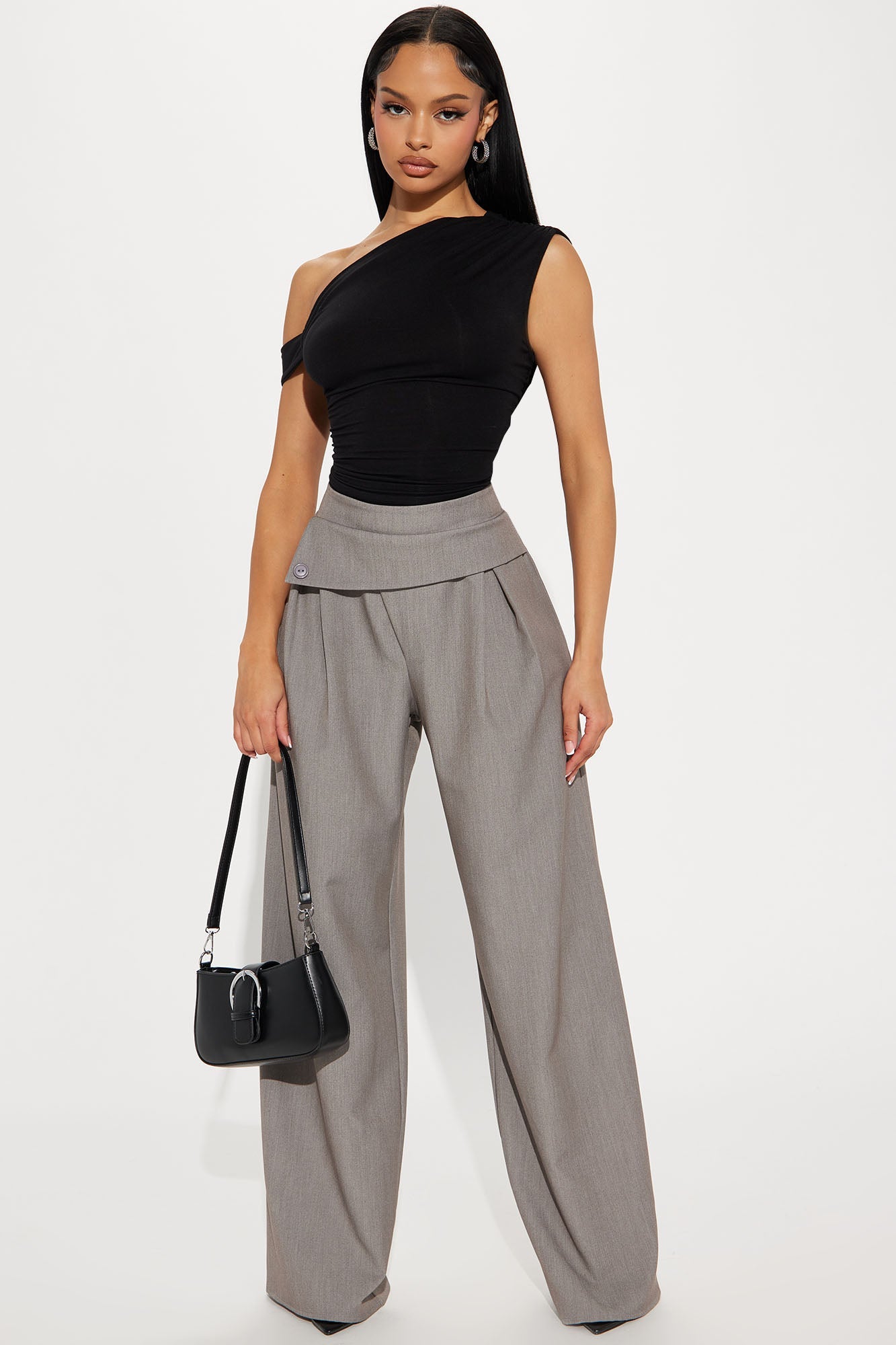 Take Notes Foldover Waistband Trouser - Grey
