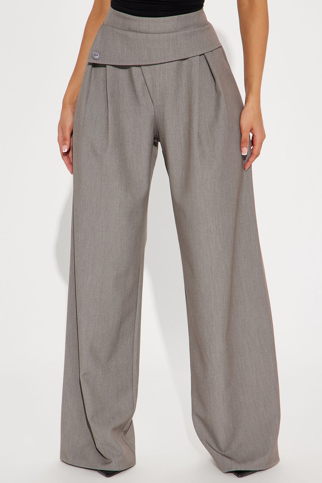 Take Notes Foldover Waistband Trouser - Grey
