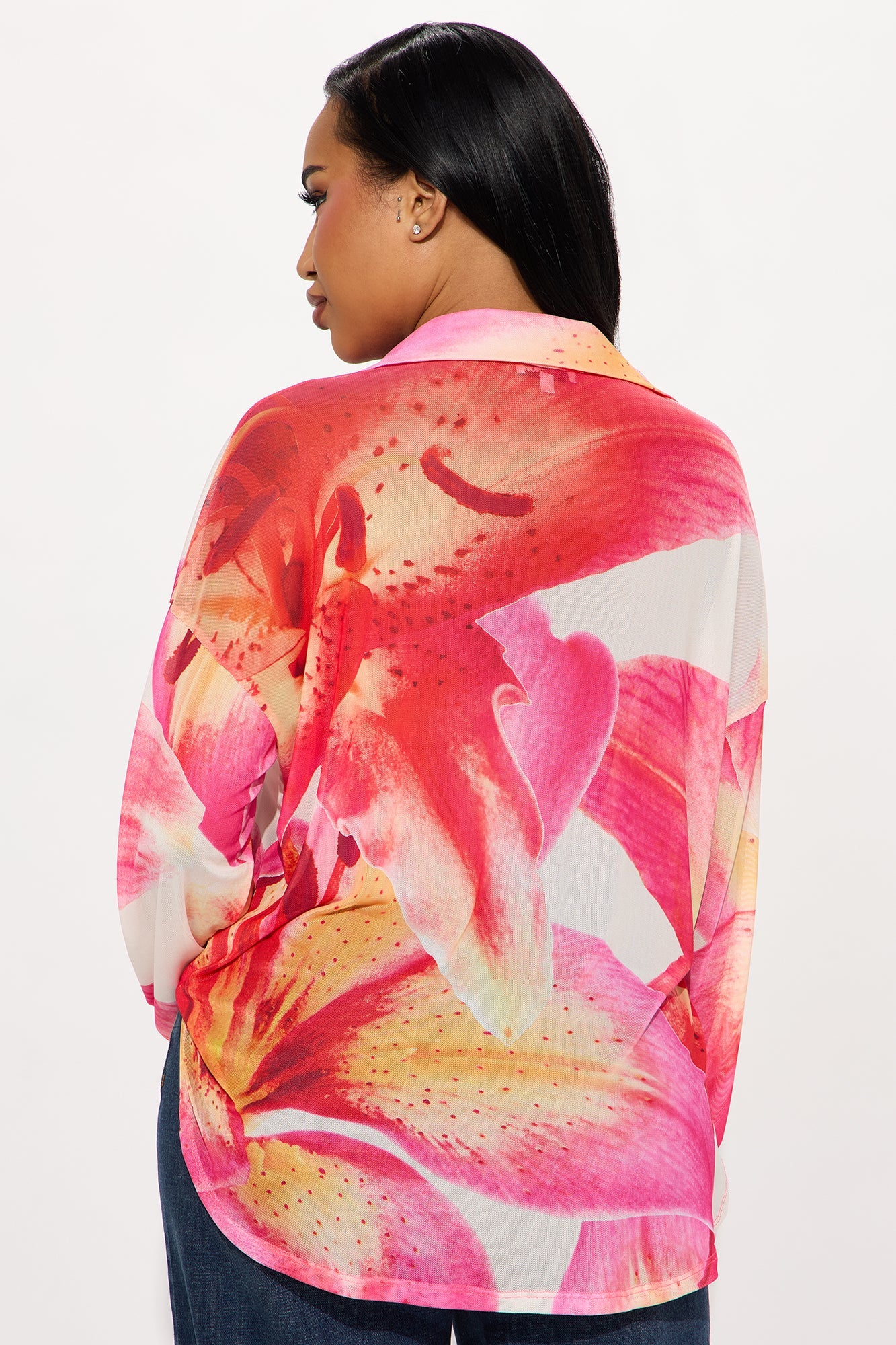 To The Tropics Long Sleeve Mesh Top - Pink/combo