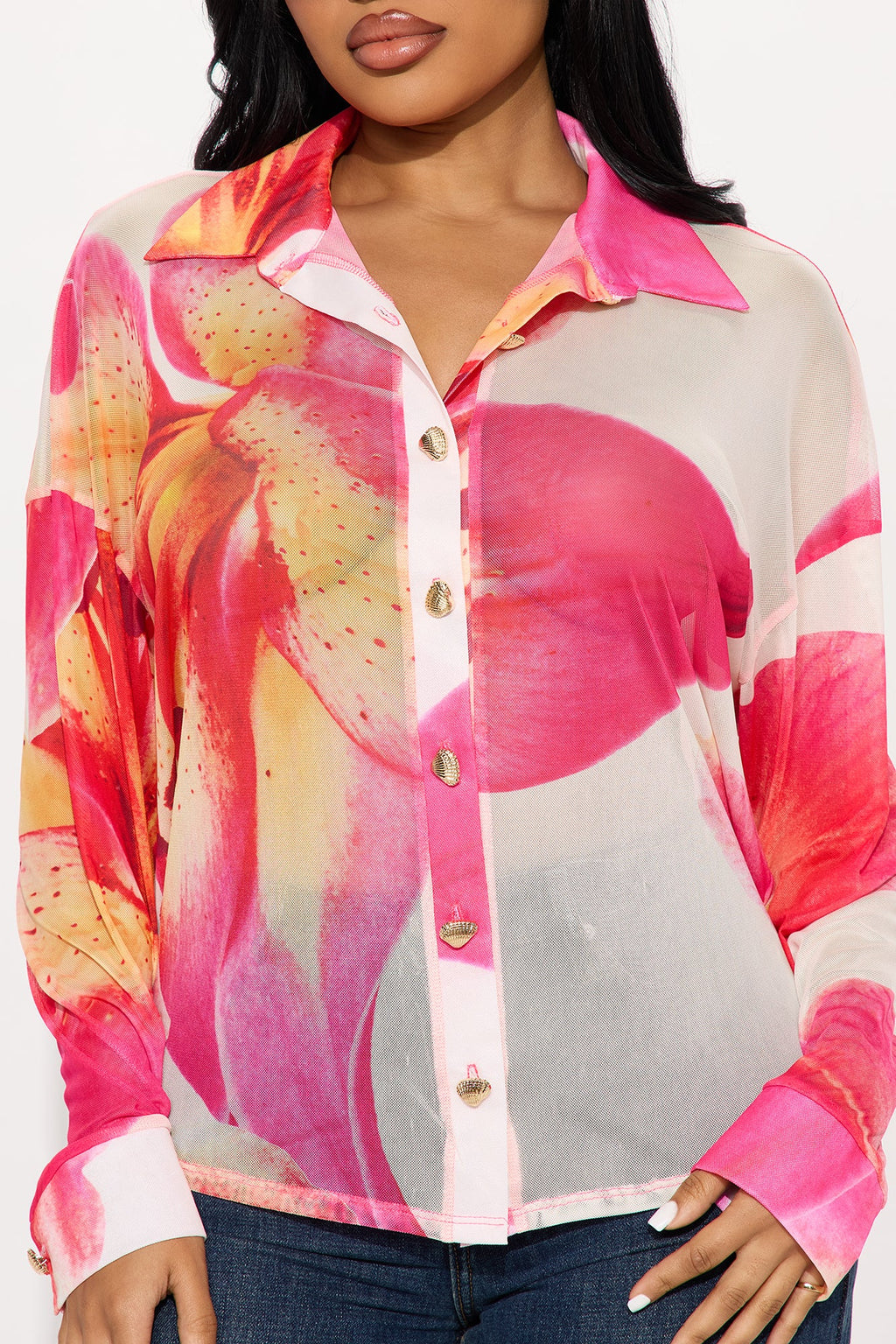 To The Tropics Long Sleeve Mesh Top - Pink/combo