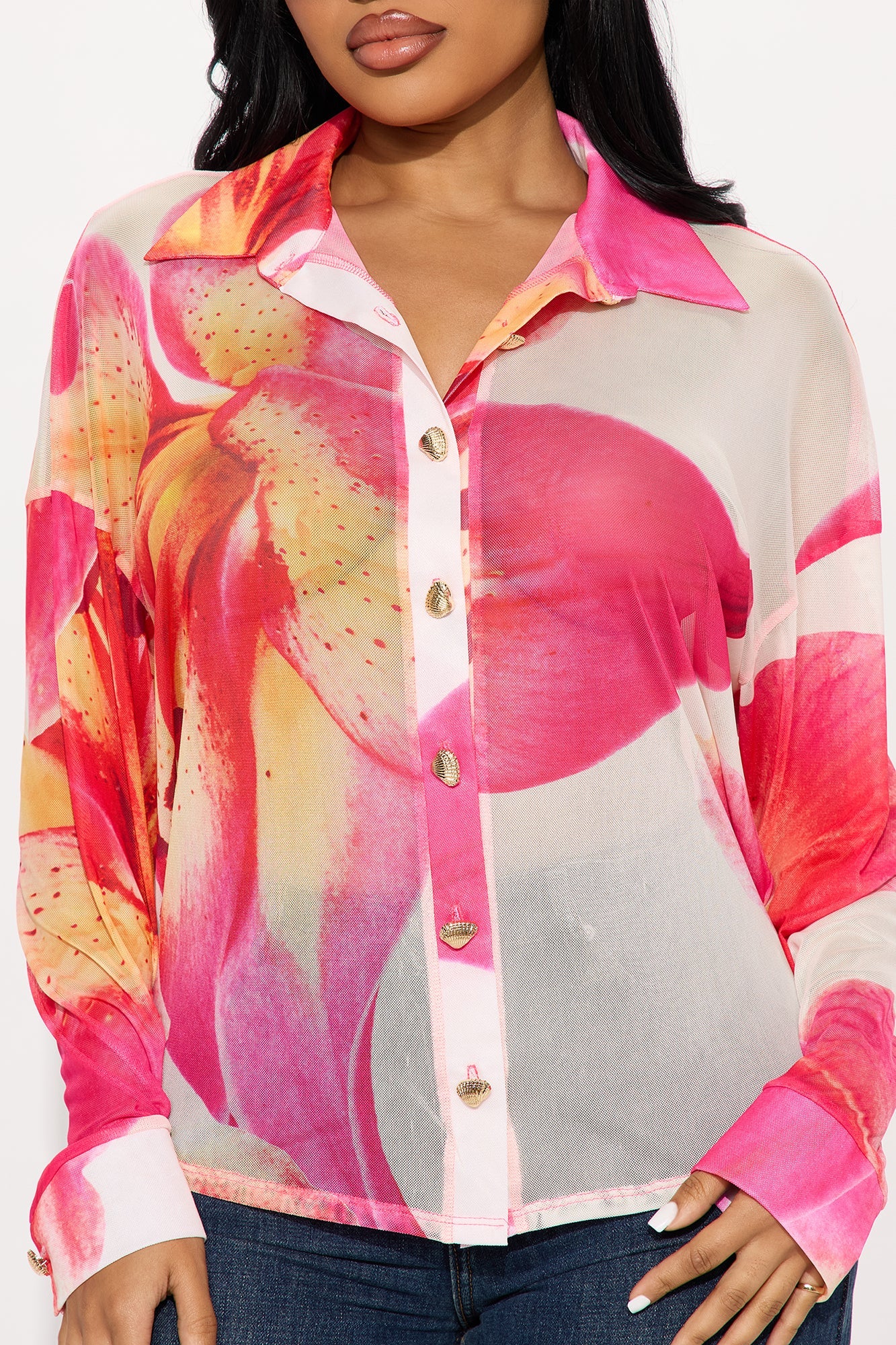 To The Tropics Long Sleeve Mesh Top - Pink/combo