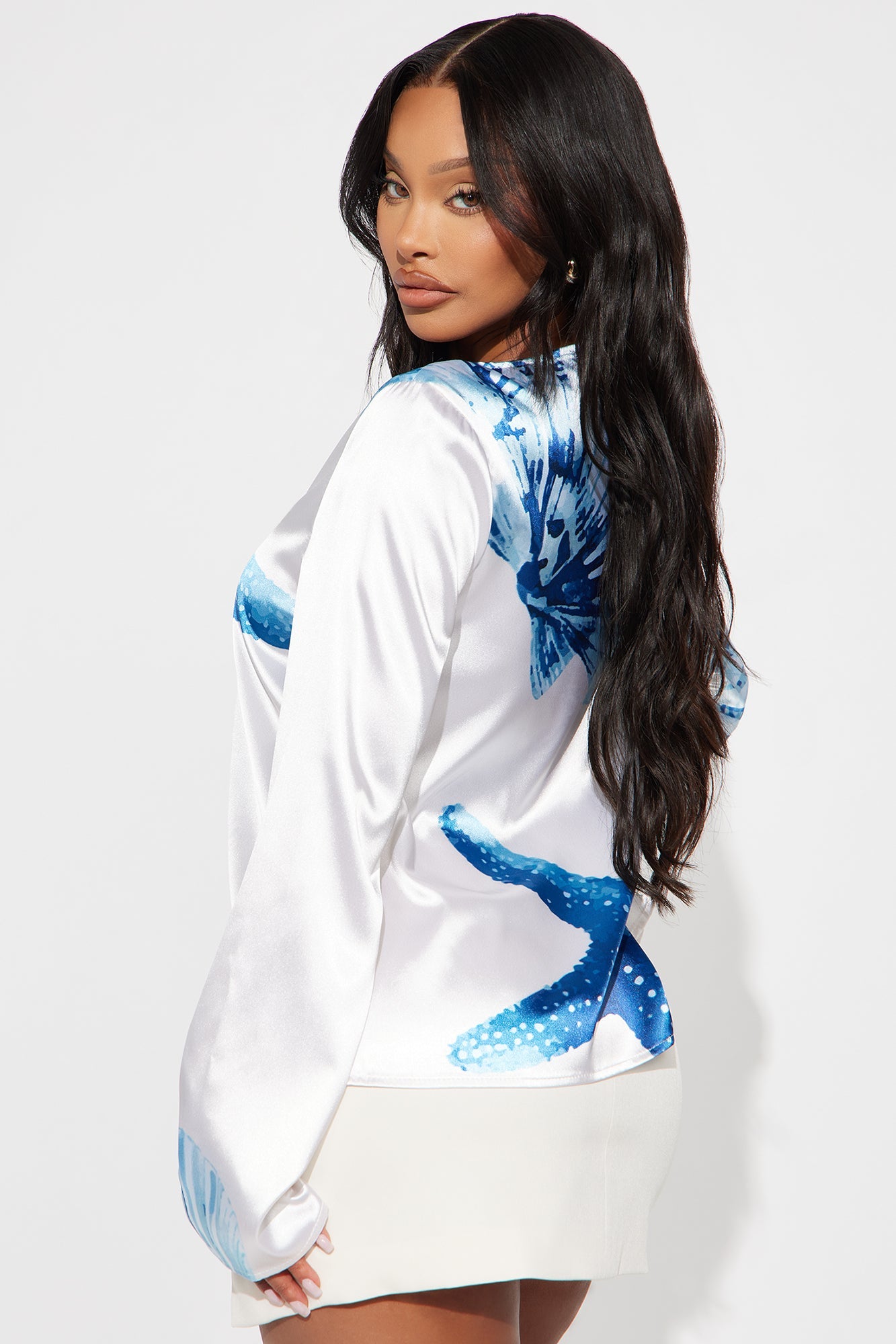 Starfish And Shells Satin Flyaway Top - Blue/combo
