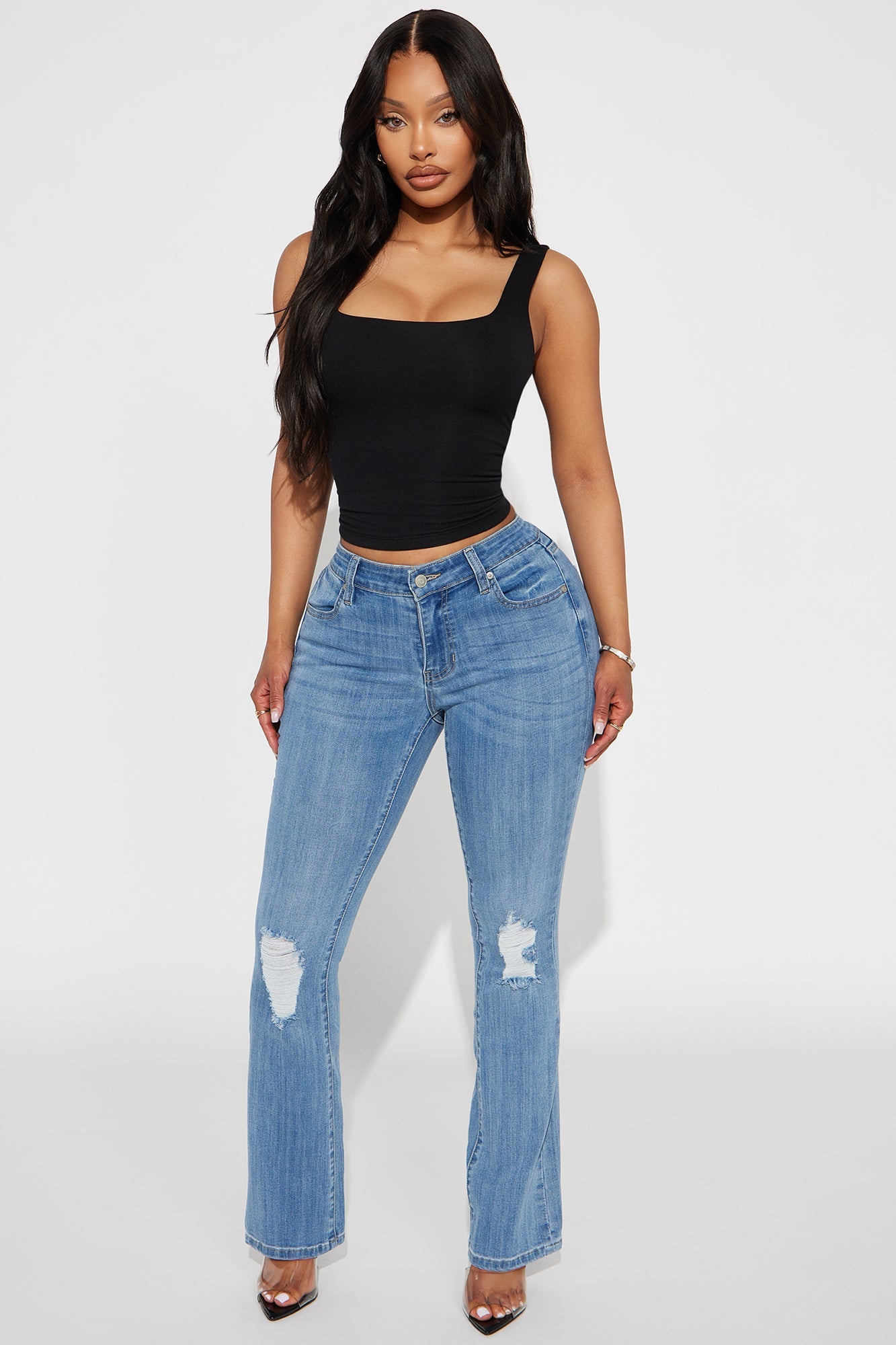 Petite Jessie Mid Rise Distressed Bootcut Jean - Light Blue Wash