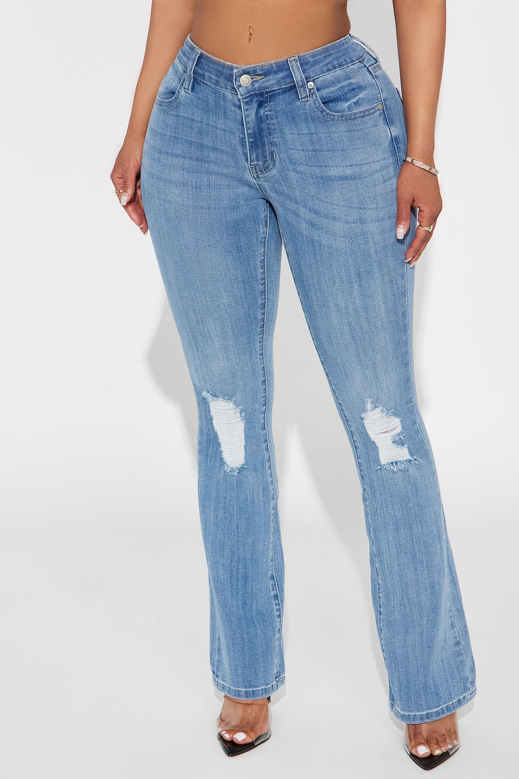 Petite Jessie Mid Rise Distressed Bootcut Jean - Light Blue Wash