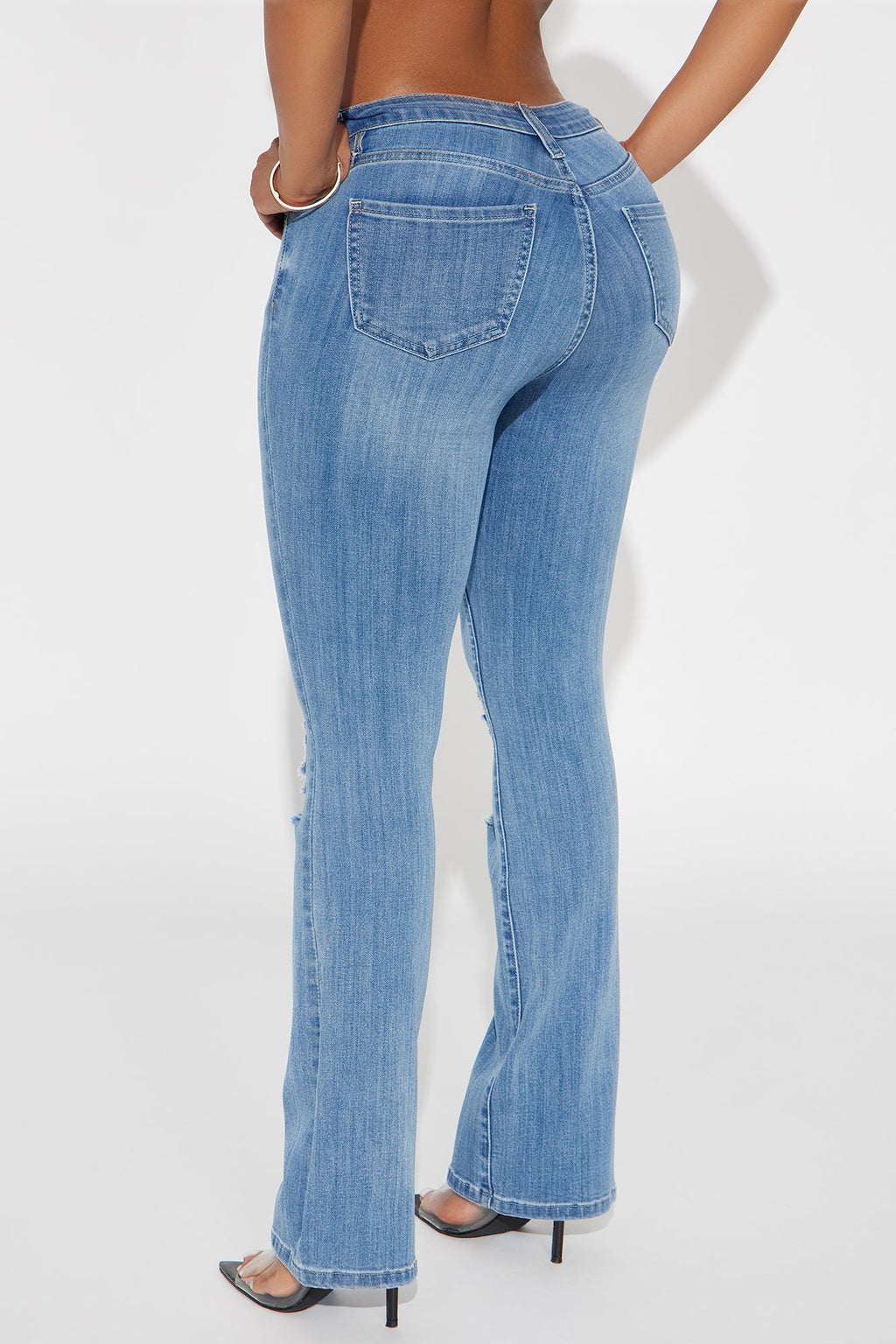 Petite Jessie Mid Rise Distressed Bootcut Jean - Light Blue Wash