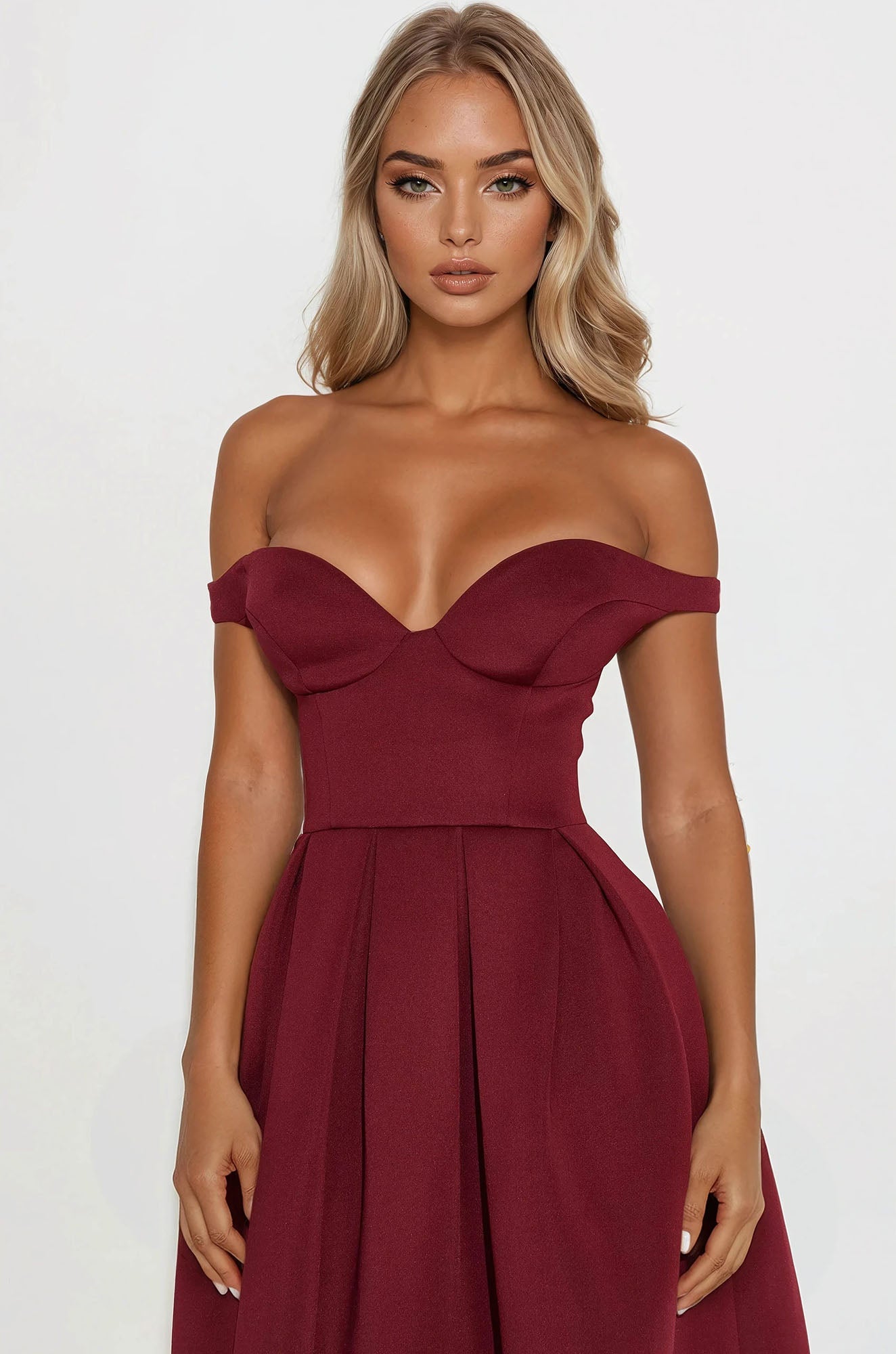 Grand Beauty Off Shoulder Maxi Dress - Burgundy
