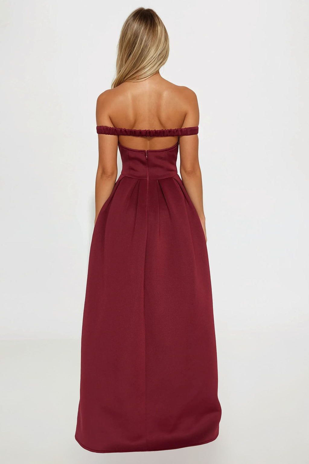 Grand Beauty Off Shoulder Maxi Dress - Burgundy