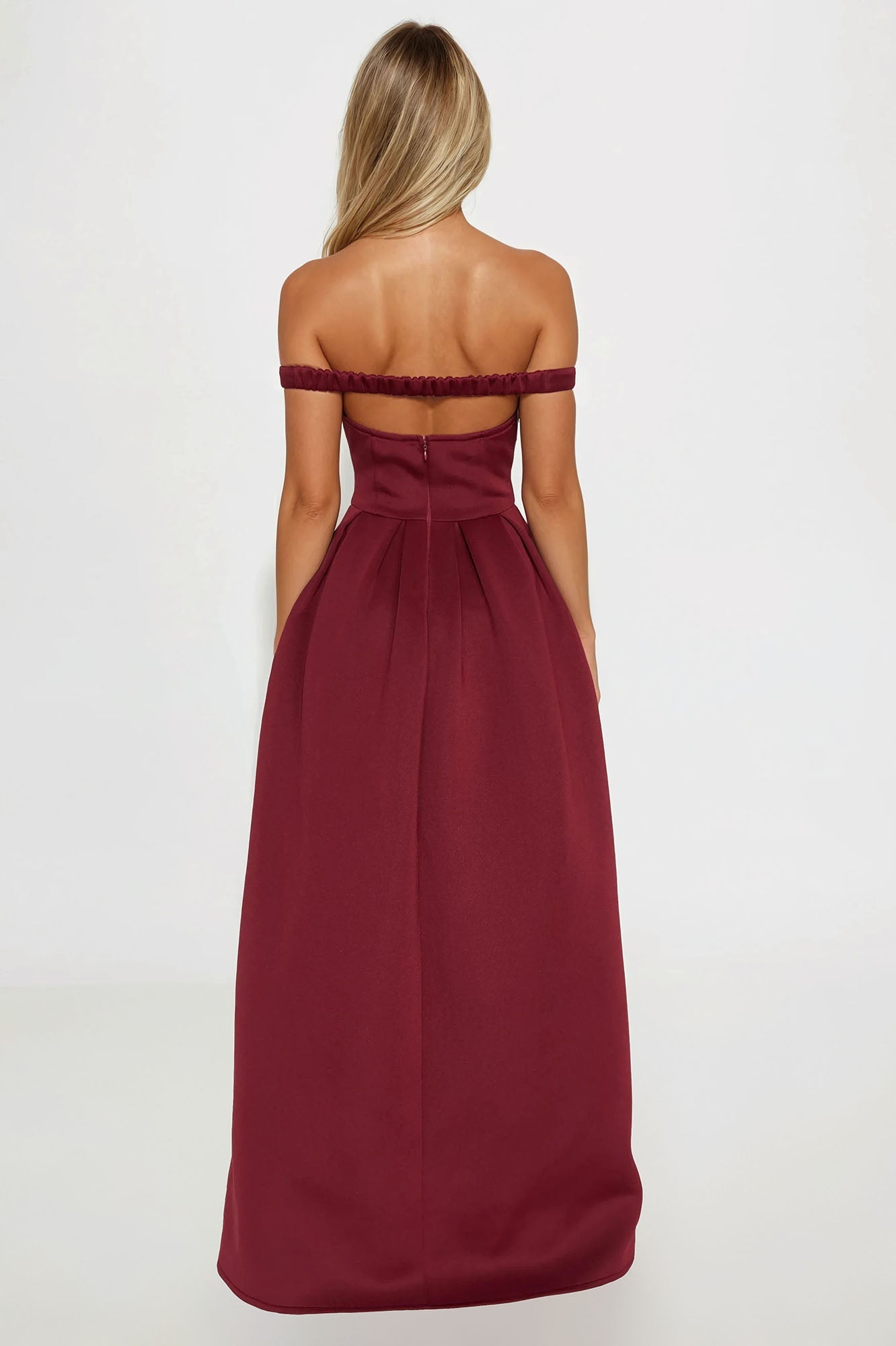 Grand Beauty Off Shoulder Maxi Dress - Burgundy