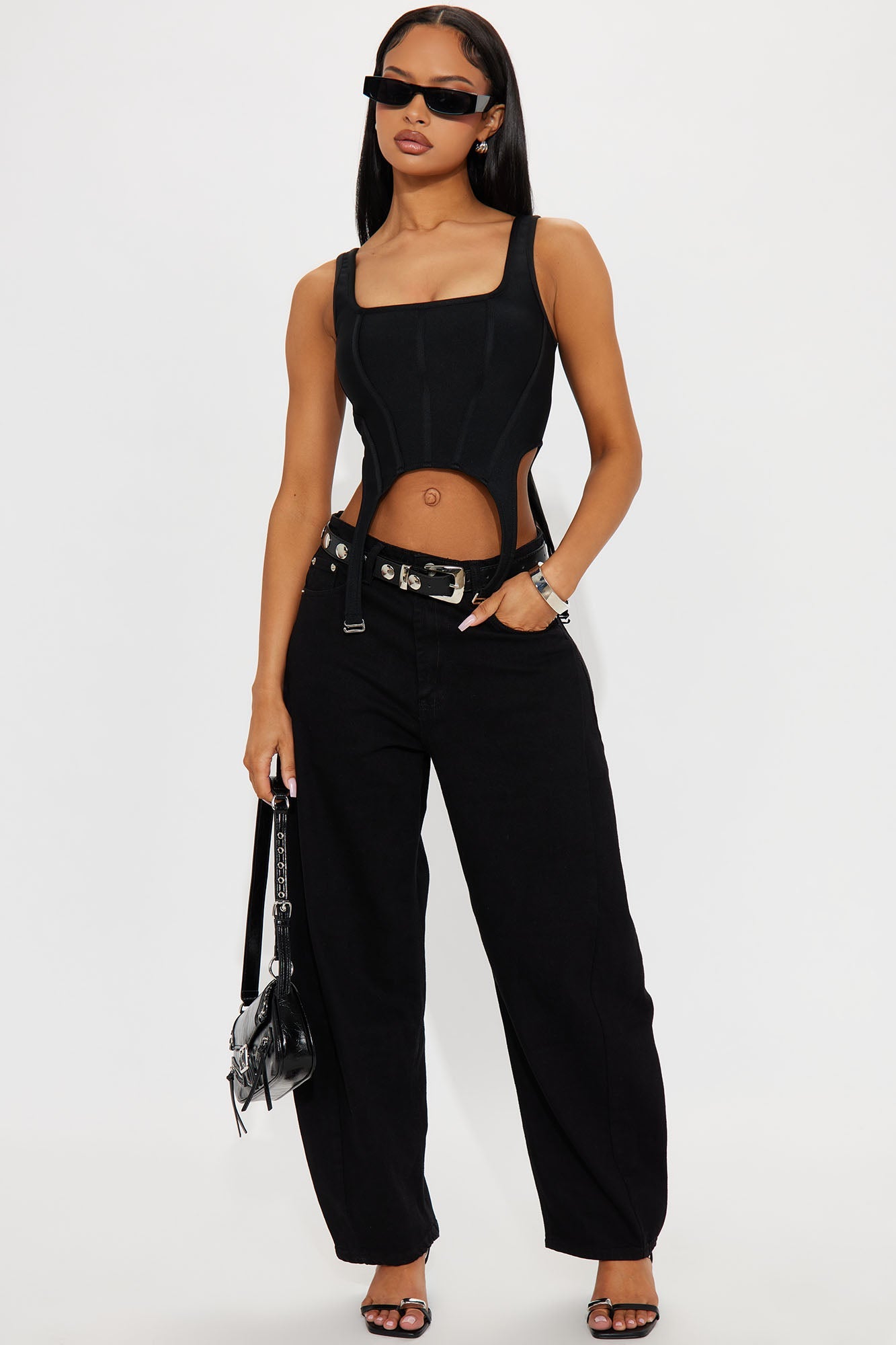 Sapphire Bandage Corset Garter Strap Top - Black