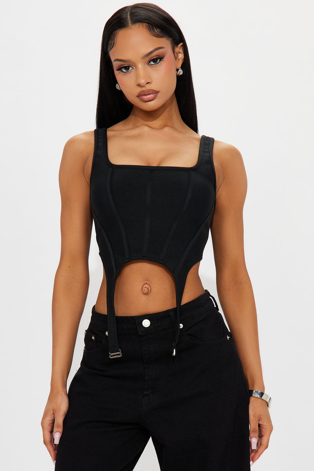 Sapphire Bandage Corset Garter Strap Top - Black