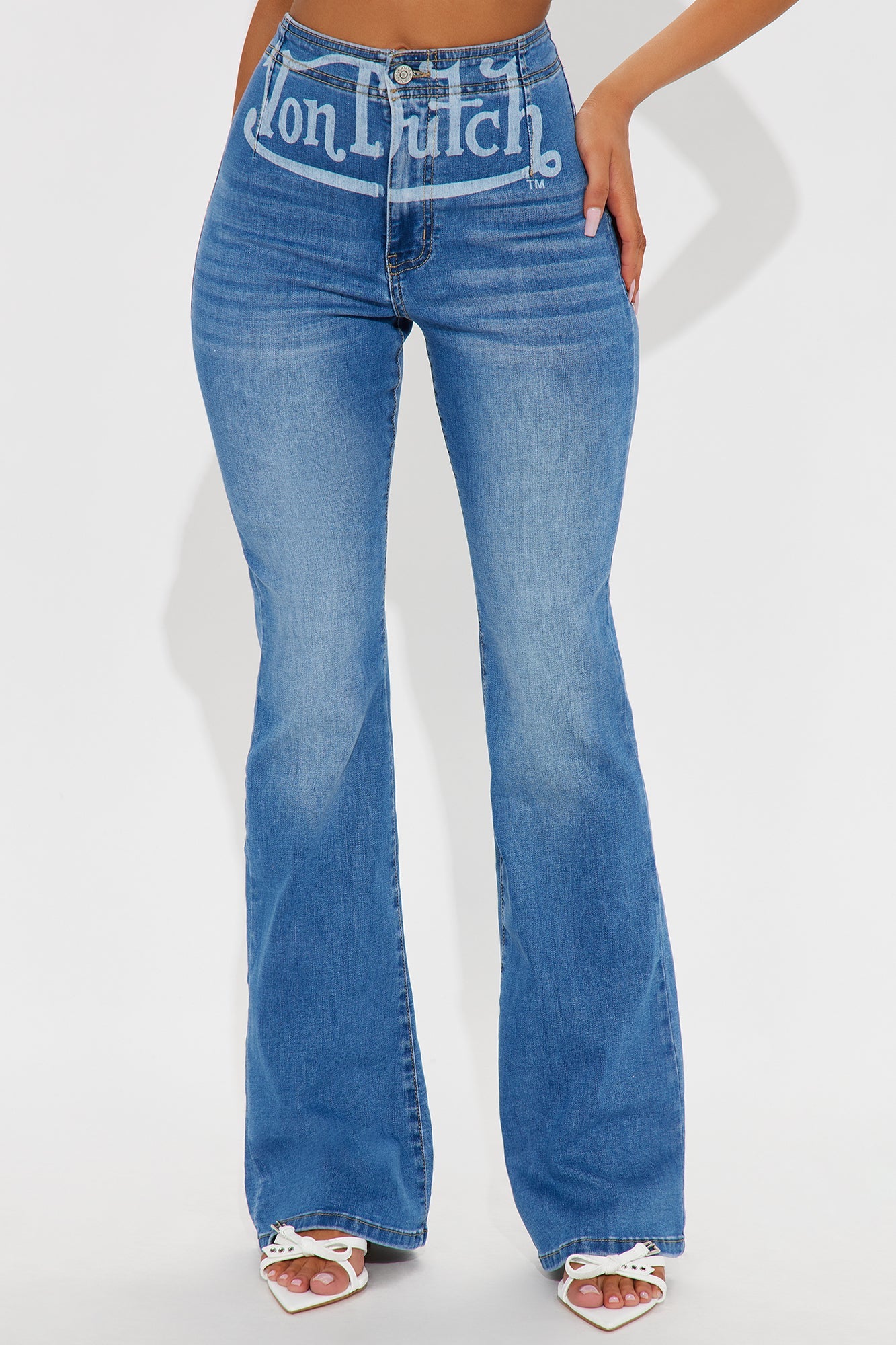 Von Dutch Patchwork Flare Leg Jeans - Medium Wash