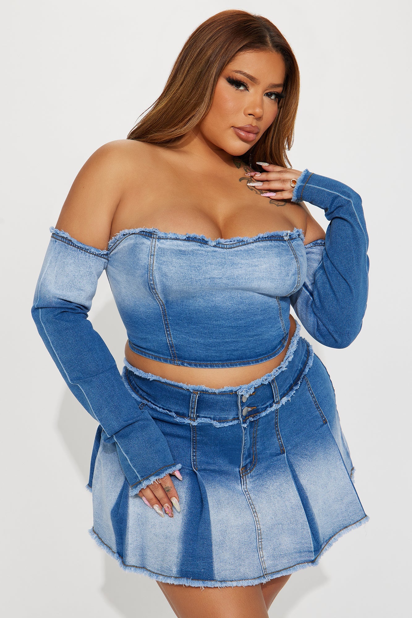 Logan Washed Denim Skirt Set - Light Wash