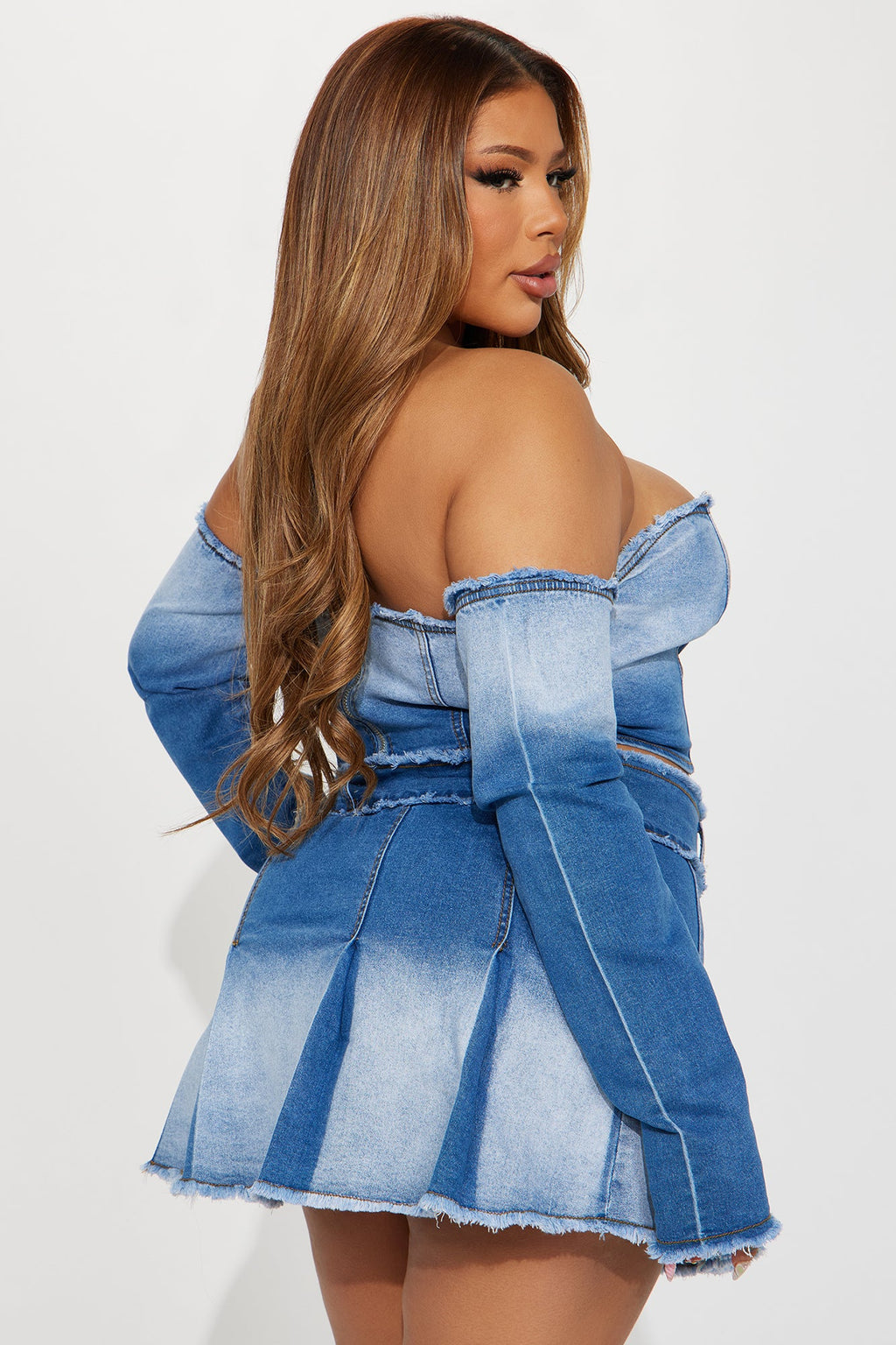 Logan Washed Denim Skirt Set - Light Wash