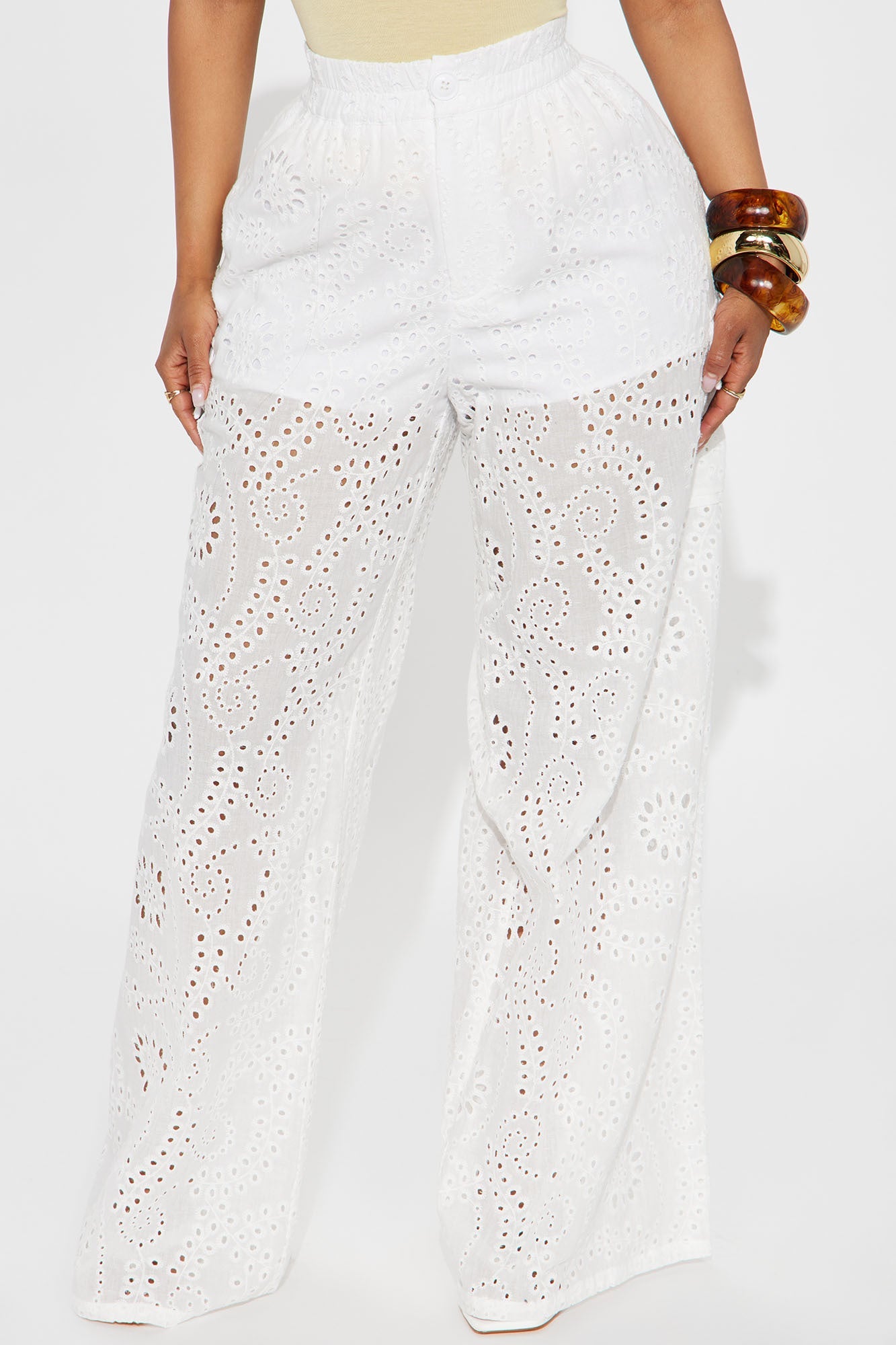 Missa Eyelet Wide Leg Jogger - White