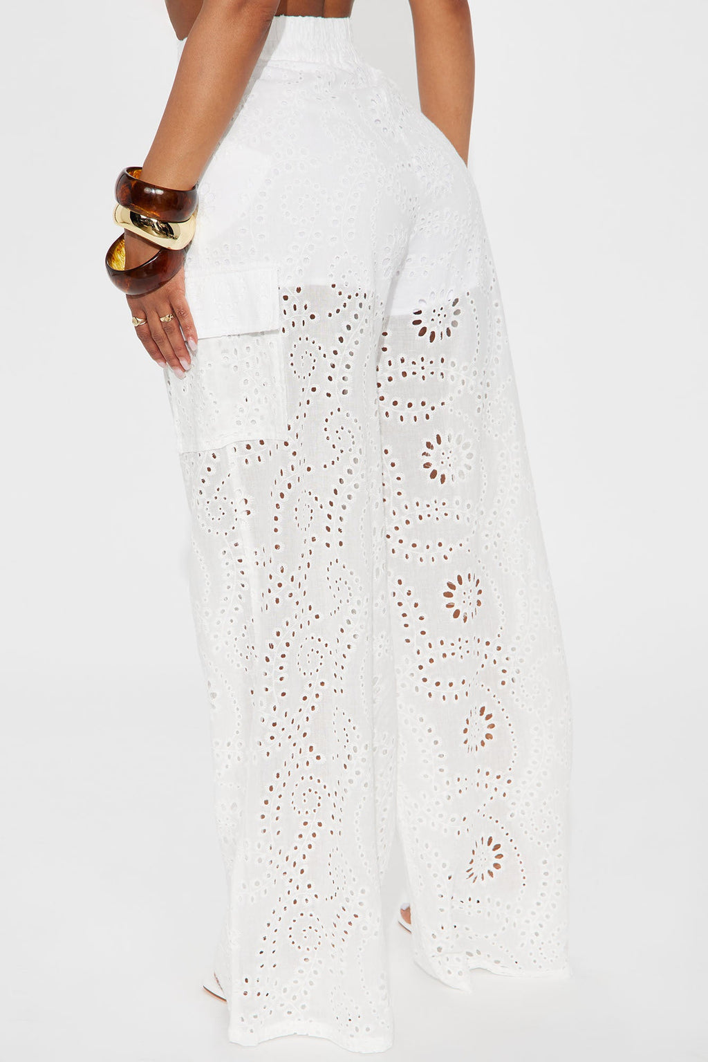 Missa Eyelet Wide Leg Jogger - White