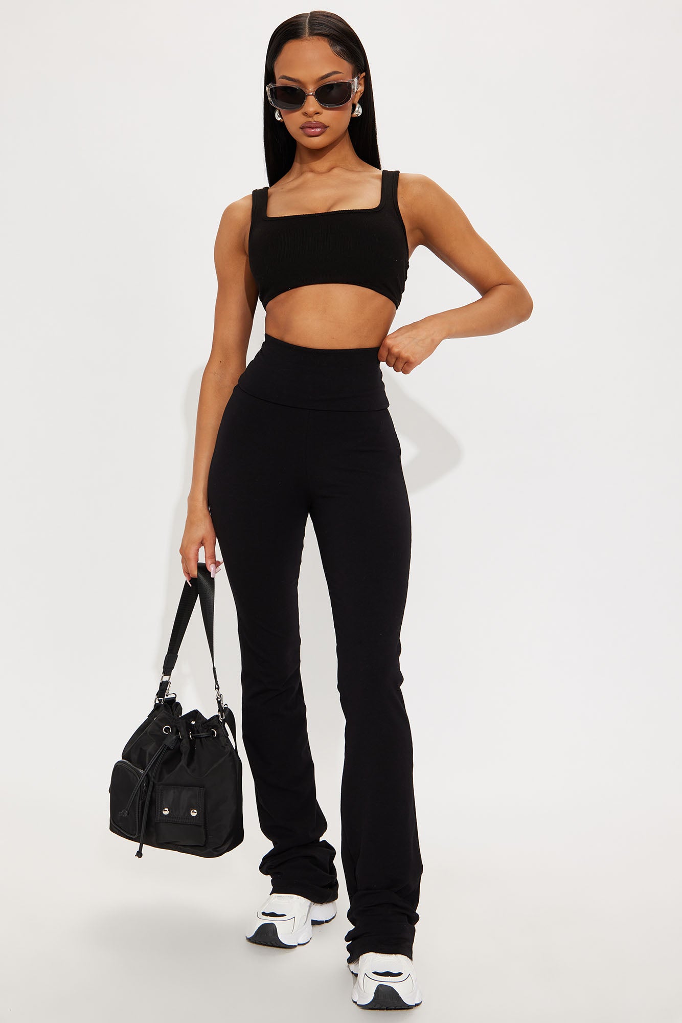 Tall Adriana Foldover Flare Pant - Black