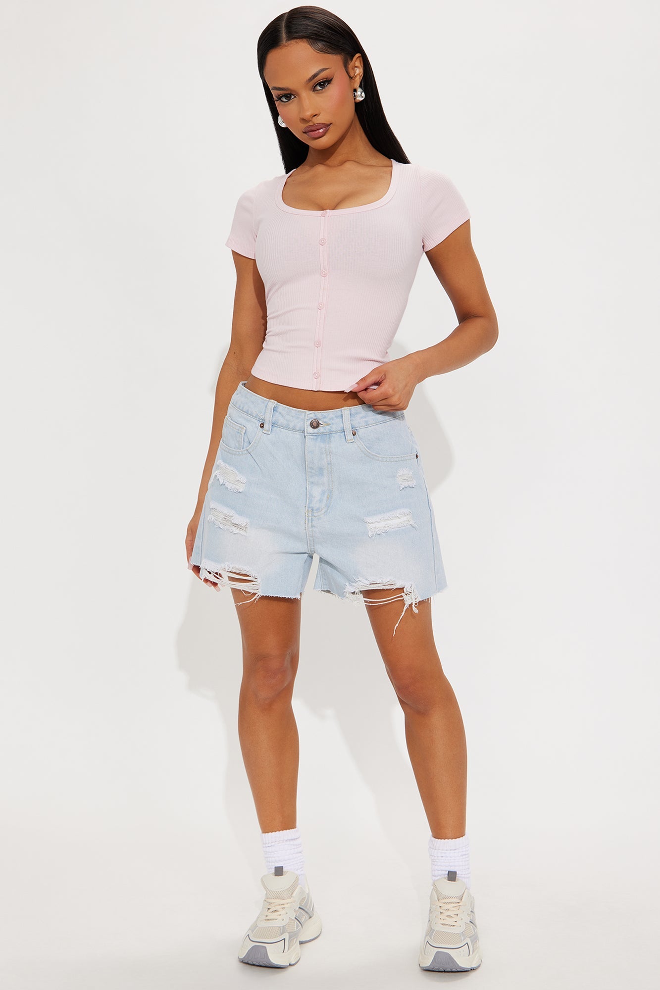 Karla Short Sleeve Ribbed Baby Tee - Pink