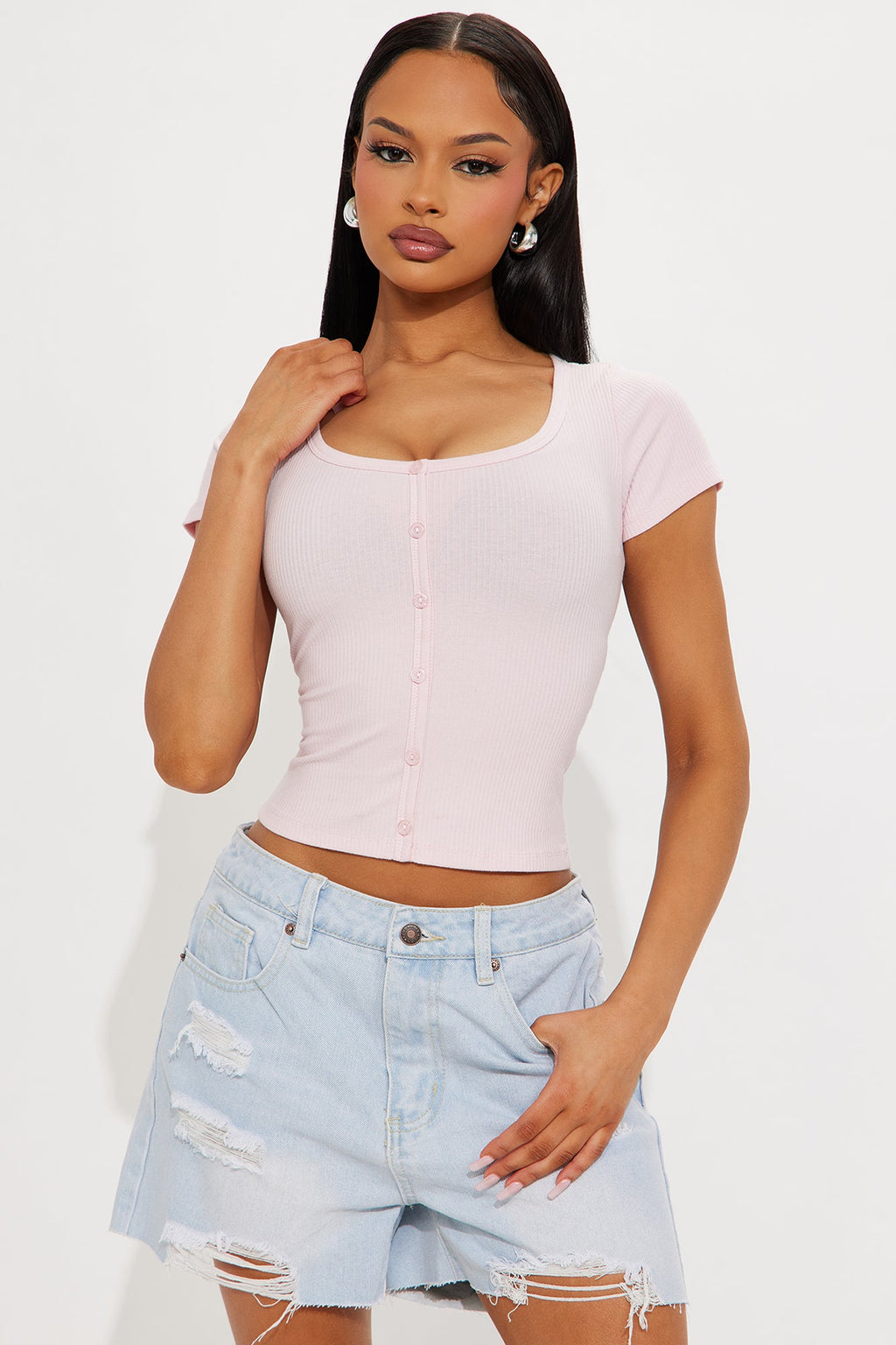 Karla Short Sleeve Ribbed Baby Tee - Pink
