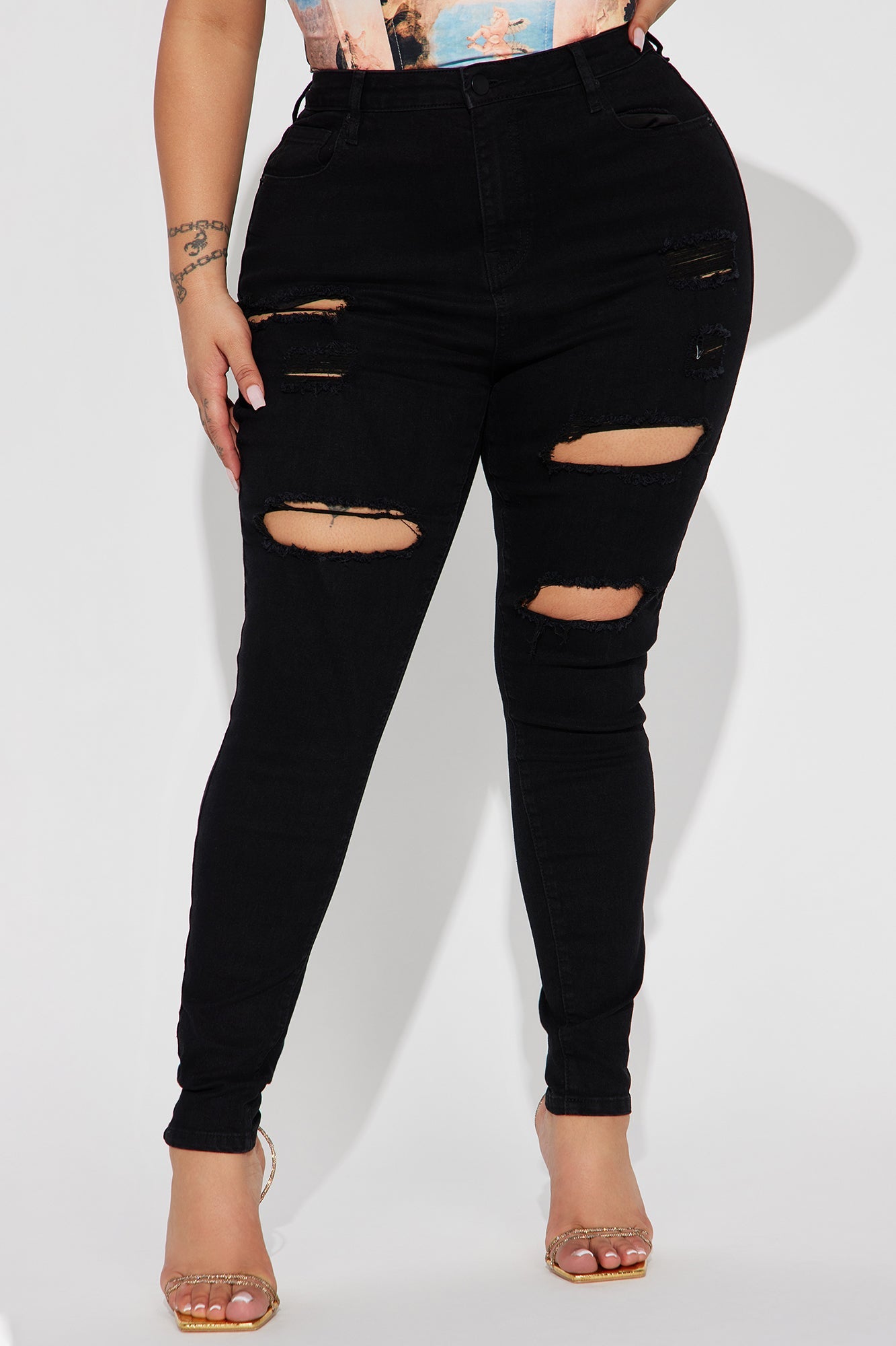 Decker Ripped High Rise Stretch Skinny Jeans - Black