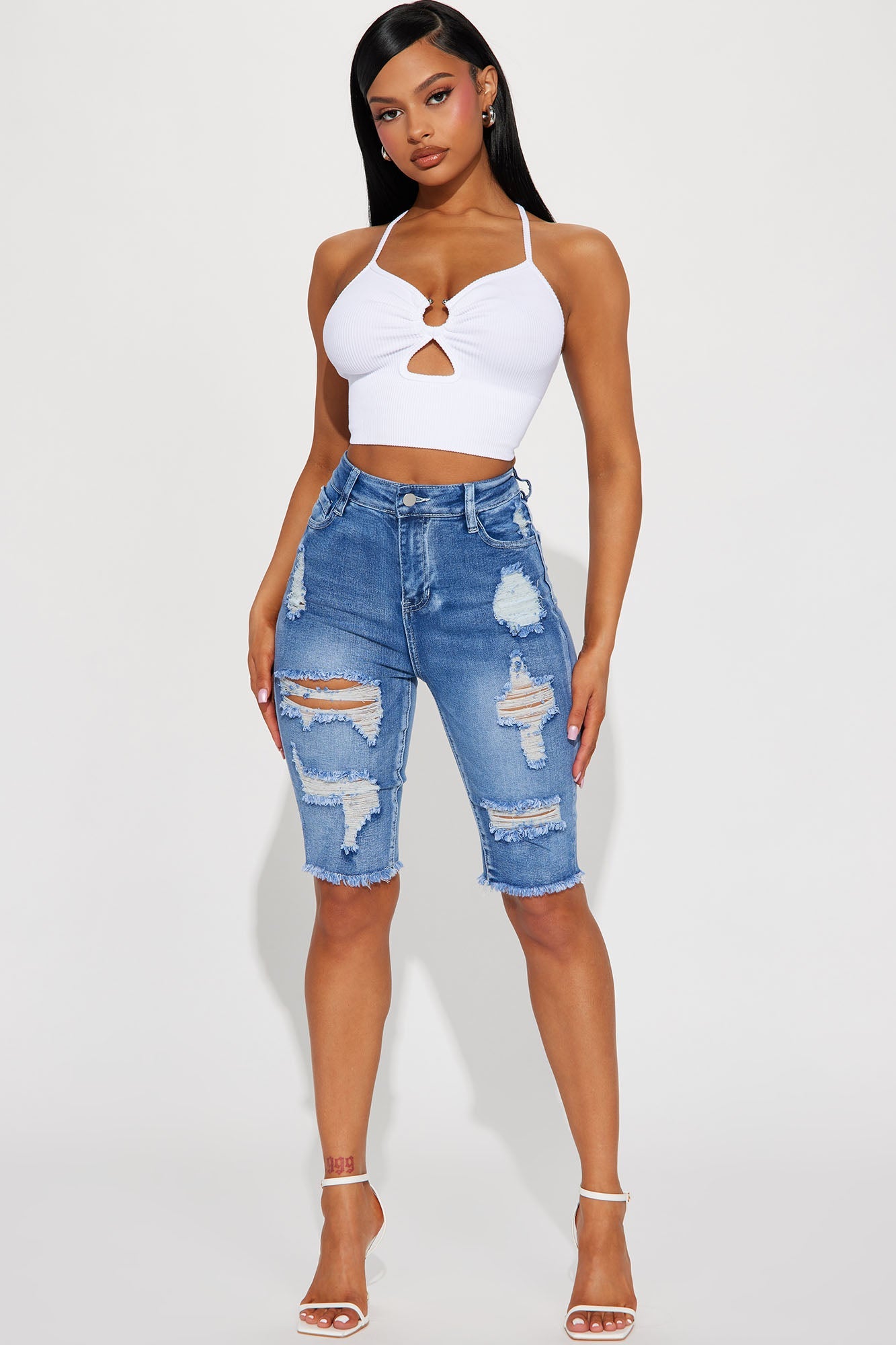 Hot Shot Stretch Denim Bermuda Shorts - Medium Wash