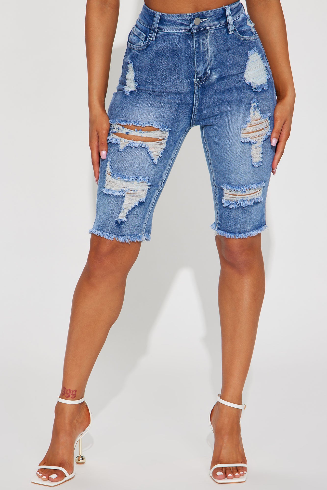 Hot Shot Stretch Denim Bermuda Shorts - Medium Wash
