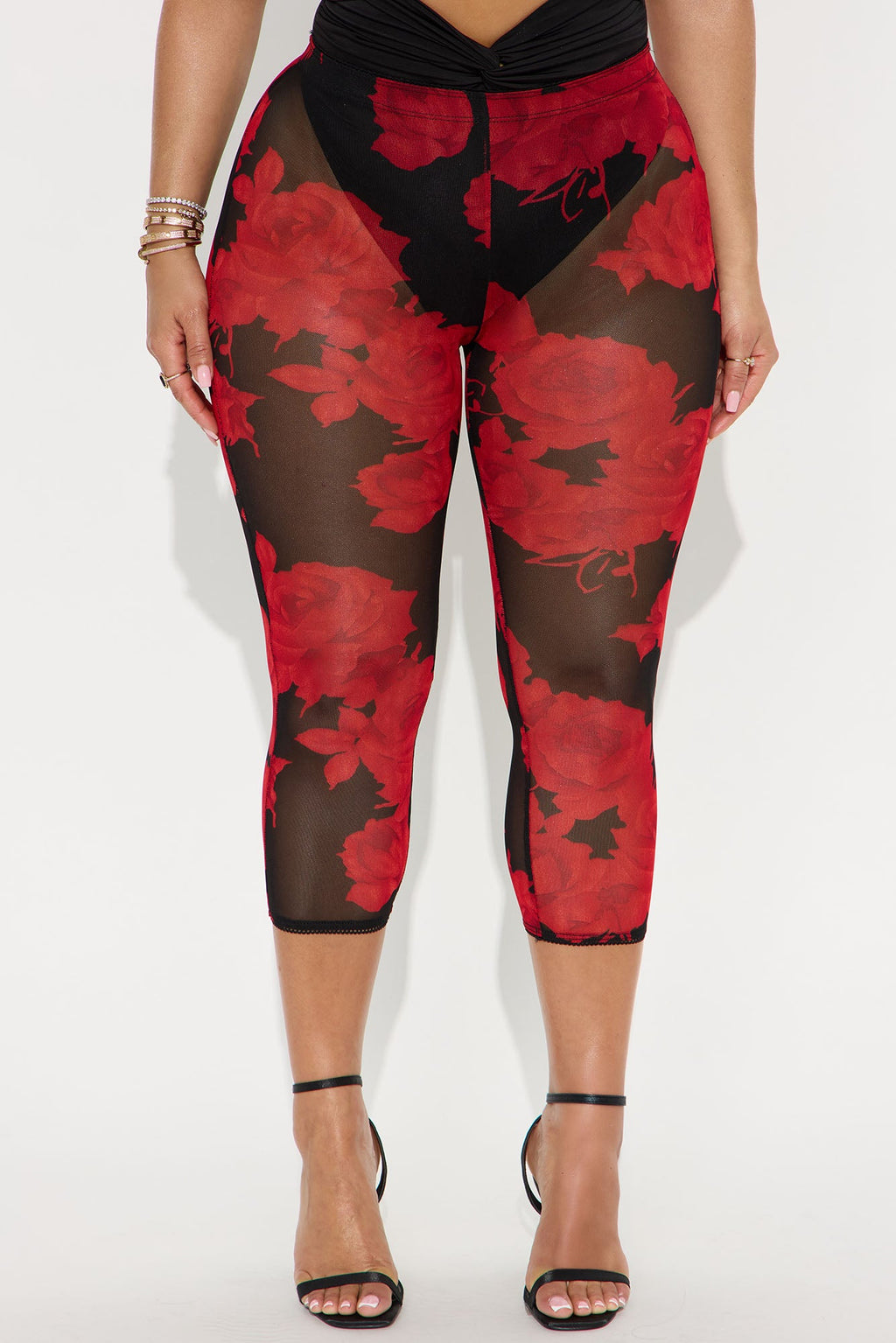 Melody Mesh Floral Capri Legging - Red/combo