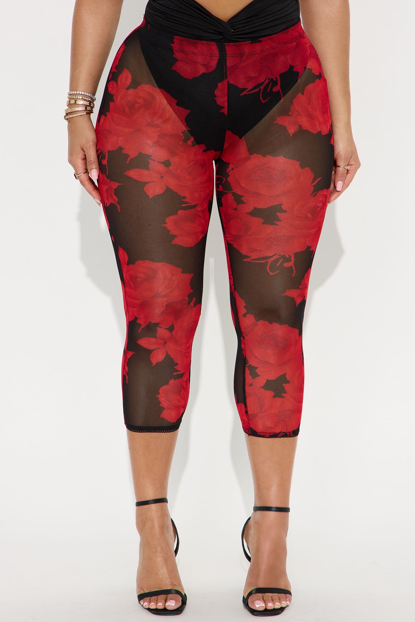 Melody Mesh Floral Capri Legging - Red/combo