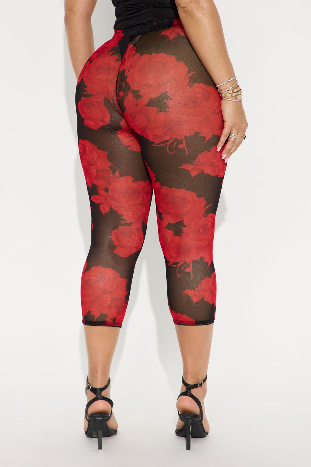 Melody Mesh Floral Capri Legging - Red/combo