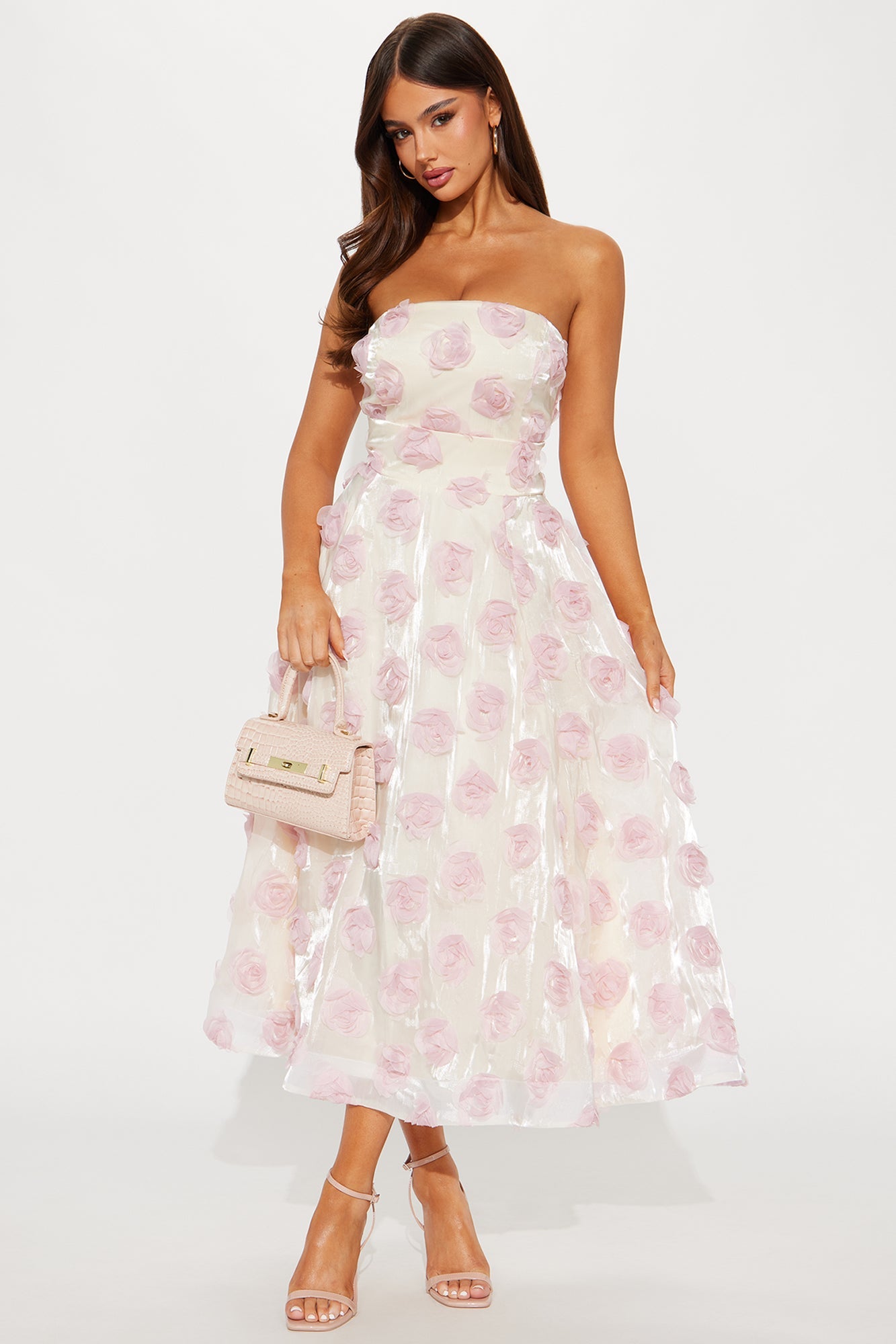 Falling For You Floral Midi Dress - Blush/combo