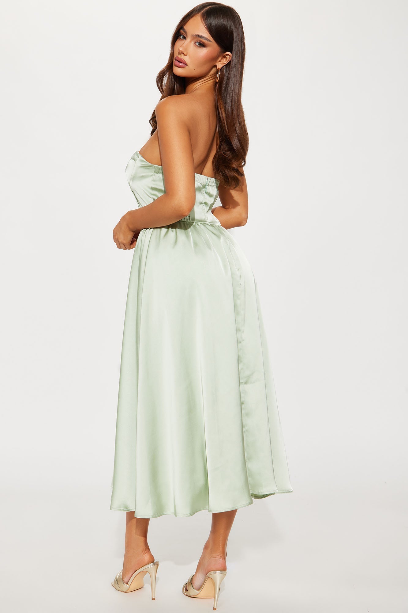 New Beginnings Satin Midi Dress - Sage